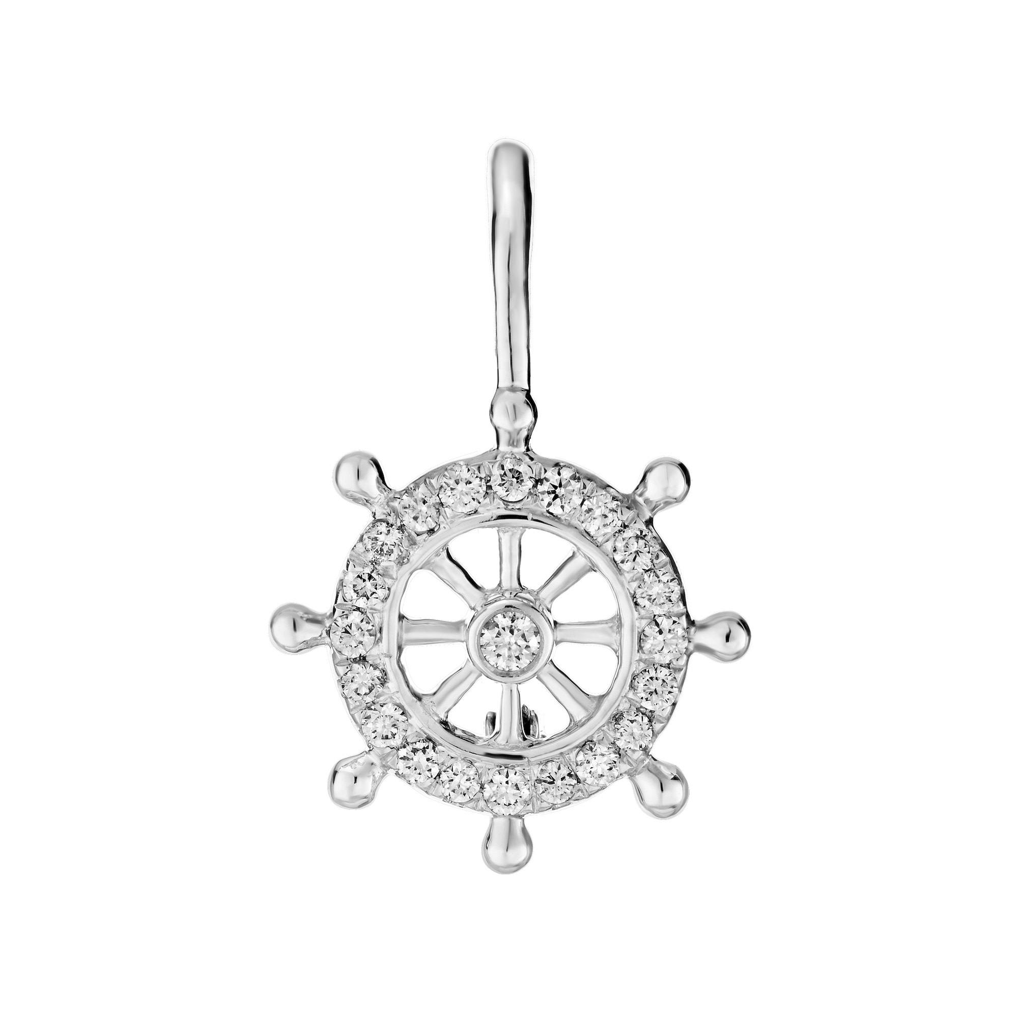 BluSea&trade; 14K White Gold Earrings Ships Wheel Diamond Surround Diamond 0.20 Ctw