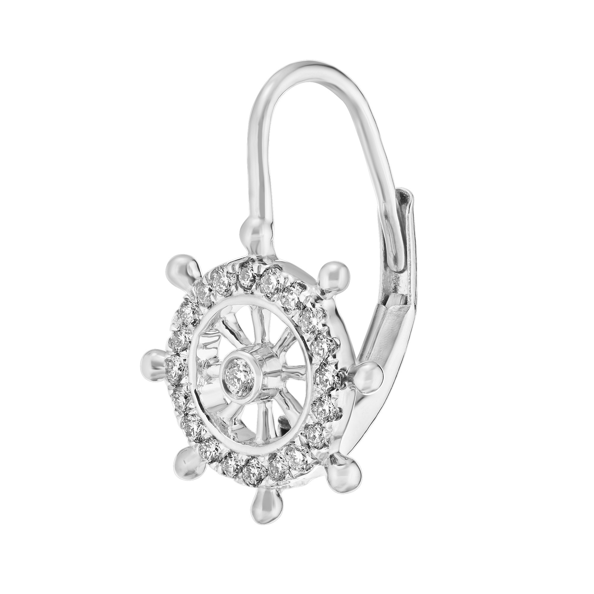 BluSea&trade; 14K White Gold Earrings Ships Wheel Diamond Surround Diamond 0.20 Ctw