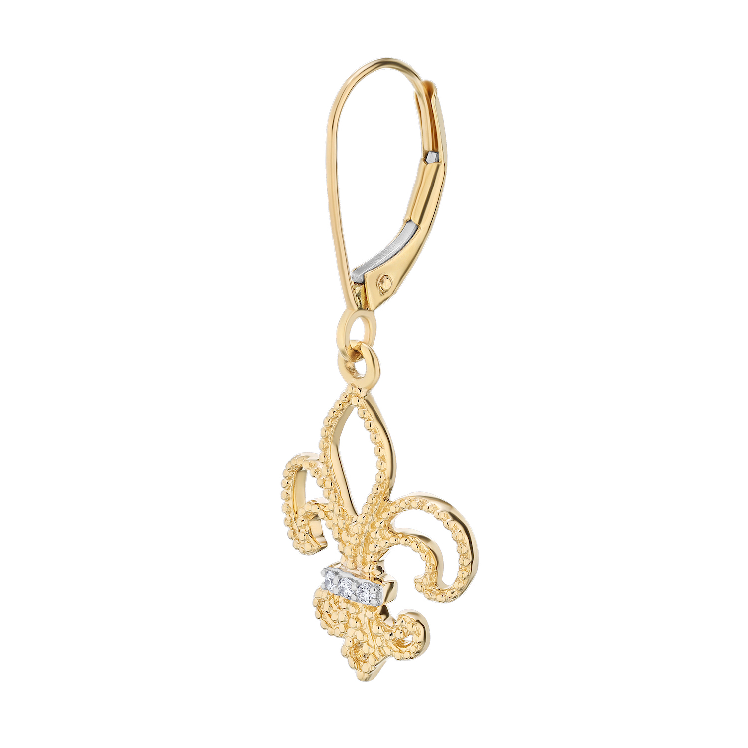 Lis Royale&trade; 14K Yellow Gold Cutout Fleur-De-Lis Twisted Wire Leverbacks Earrings 0.18 Ctw Diamond