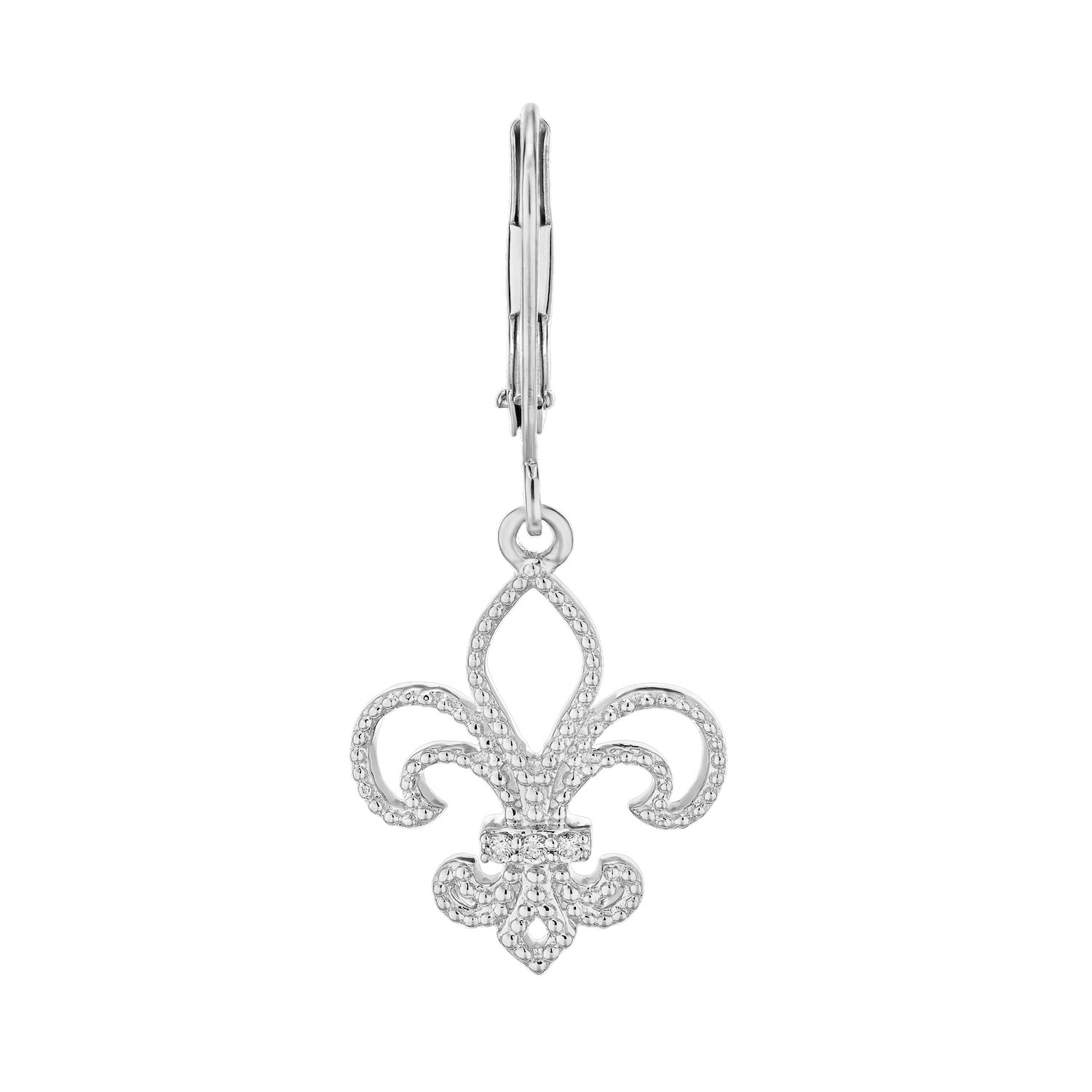 Lis Royale&trade; 14K White Gold Cutout Fleur-De-Lis Twisted Wire Leverbacks Earrings 0.18 Ctw Diamond
