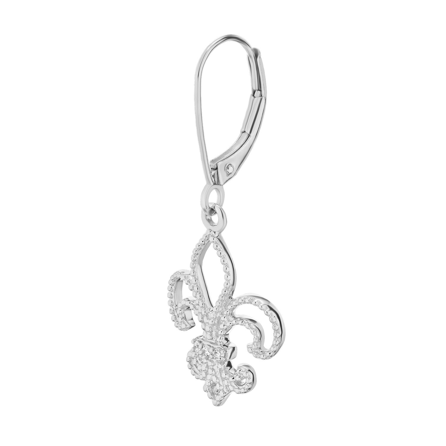 Lis Royale&trade; 14K White Gold Cutout Fleur-De-Lis Twisted Wire Leverbacks Earrings 0.18 Ctw Diamond