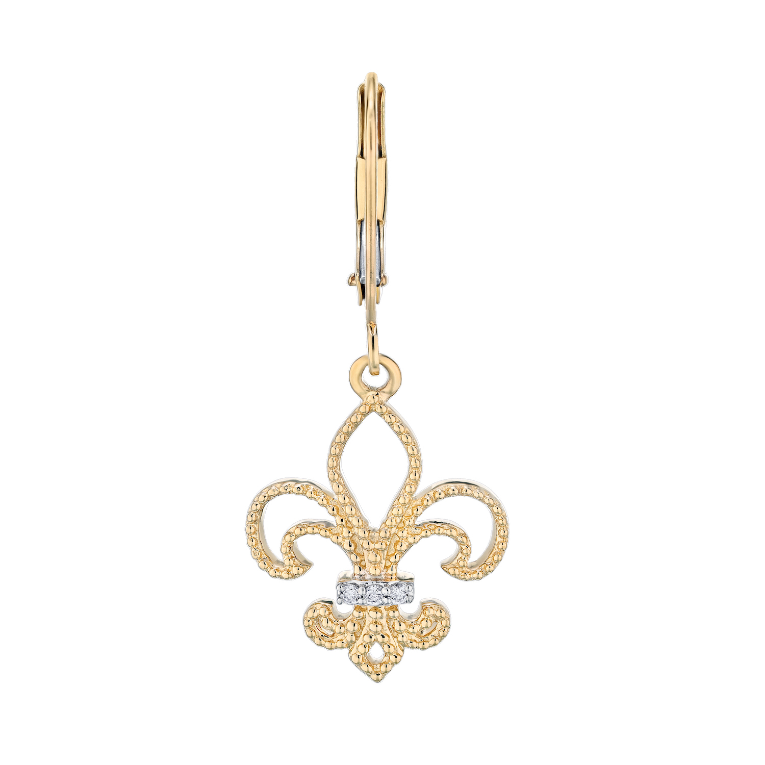 Lis Royale&trade; 14K Two Tone Cutout Fleur-De-Lis Twisted Wire Leverbacks Earrings 0.18 Ctw Diamond