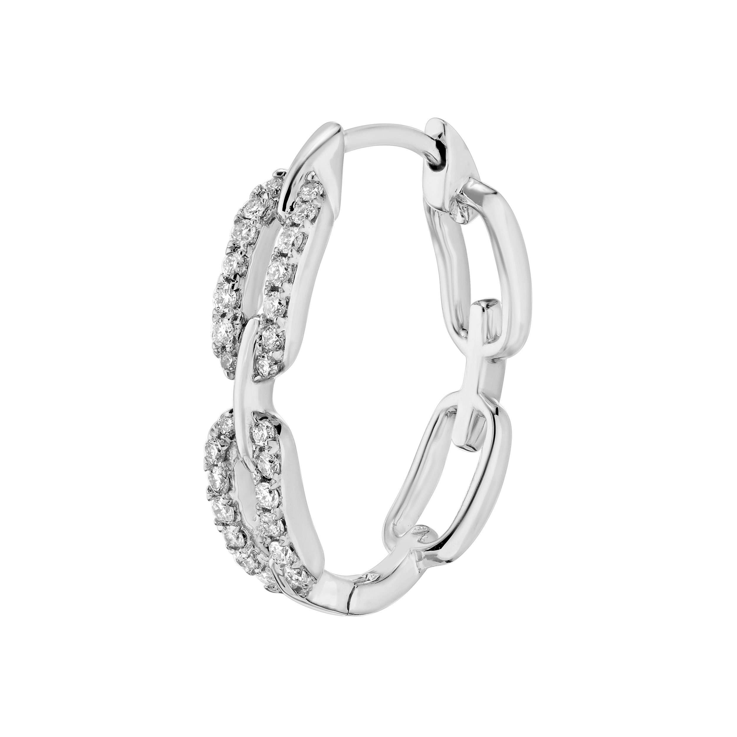 14K White Gold Chain Link Hoops Pave Diamond Earrings 0.25 Ctw