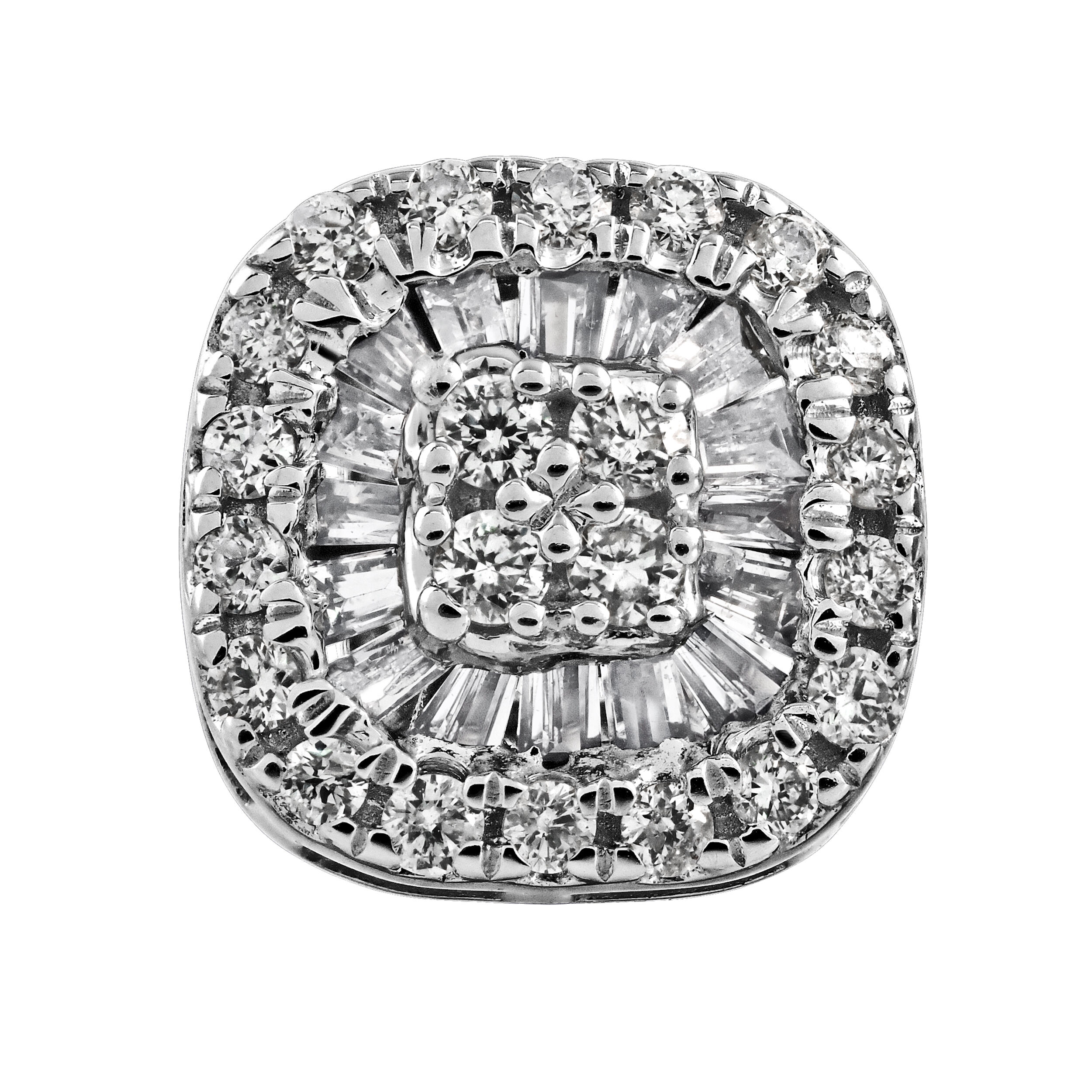 10K White Gold Cushion Shape Baguette & Round Cluster with Halo Studs Earrings Diamond 0.33 Ctw