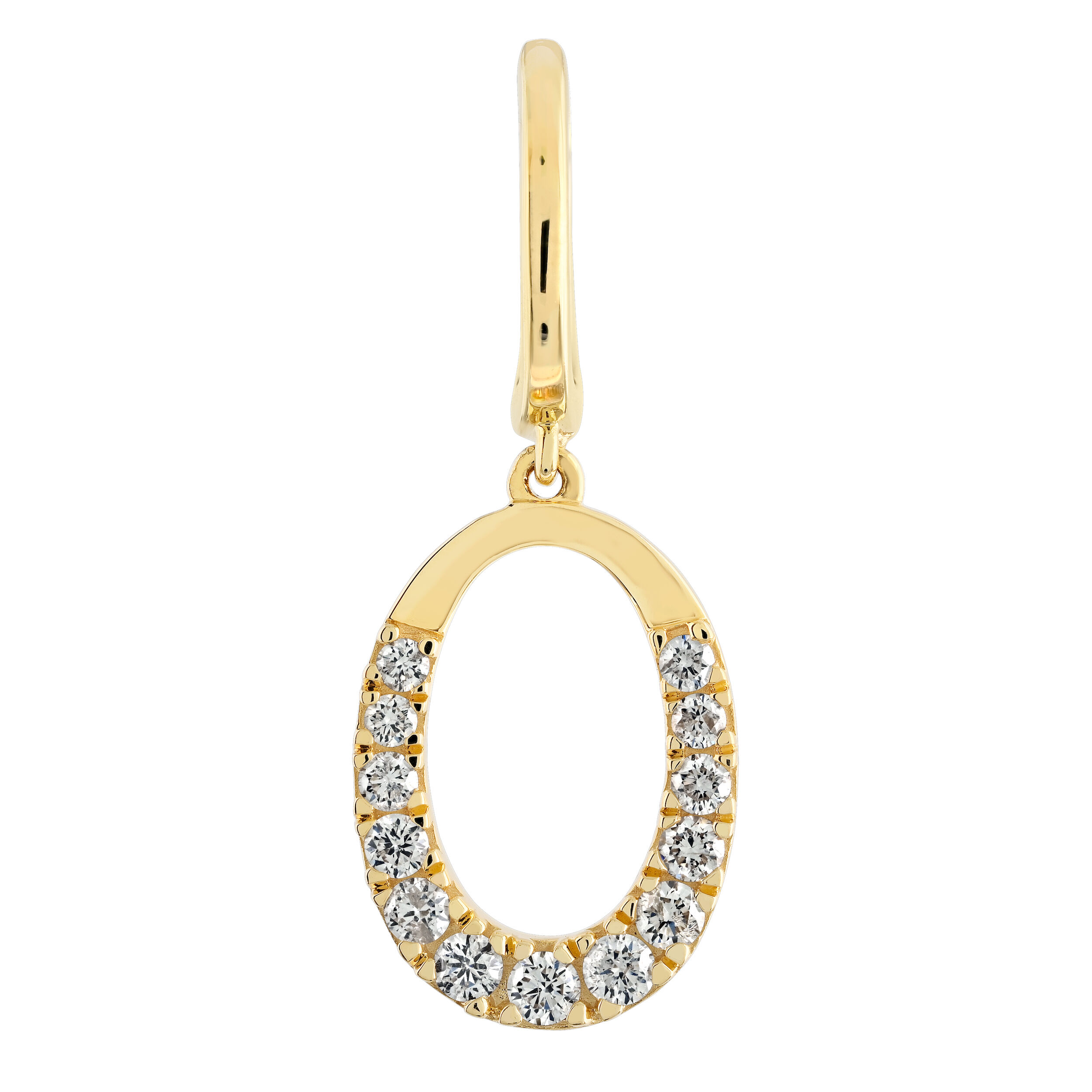 10K Yellow Gold Oval Cutout Drop on Hoops Earrings Diamond 0.65 Ctw