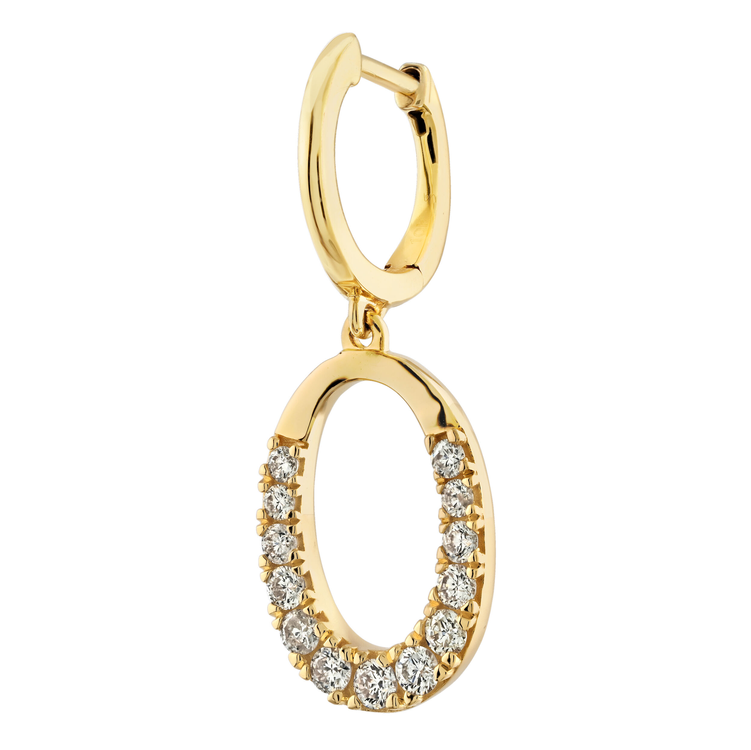 10K Yellow Gold Oval Cutout Drop on Hoops Earrings Diamond 0.65 Ctw