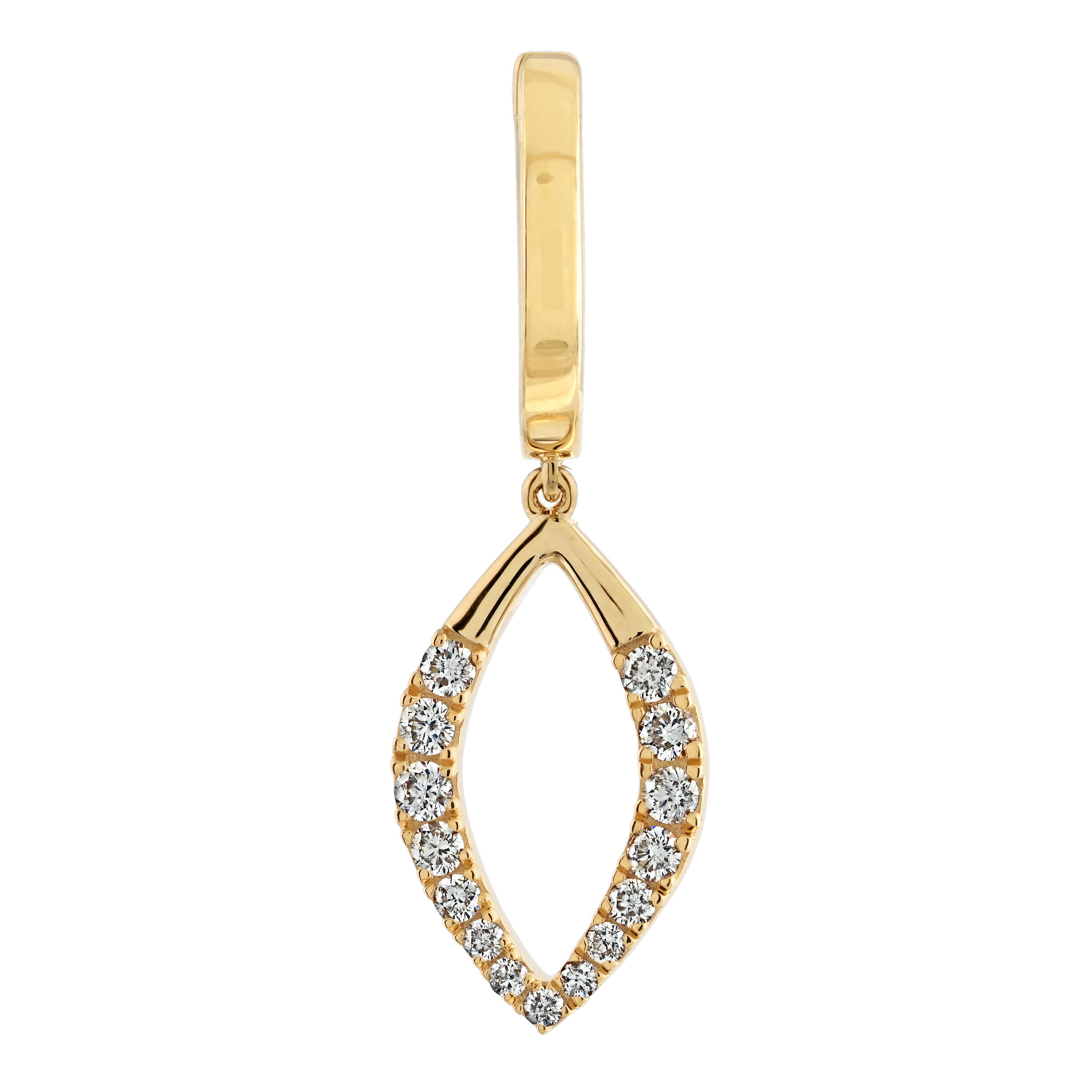 10K Yellow Gold Elongated Cutout Drops on Hoops Earrings Diamond 0.50 Ctw