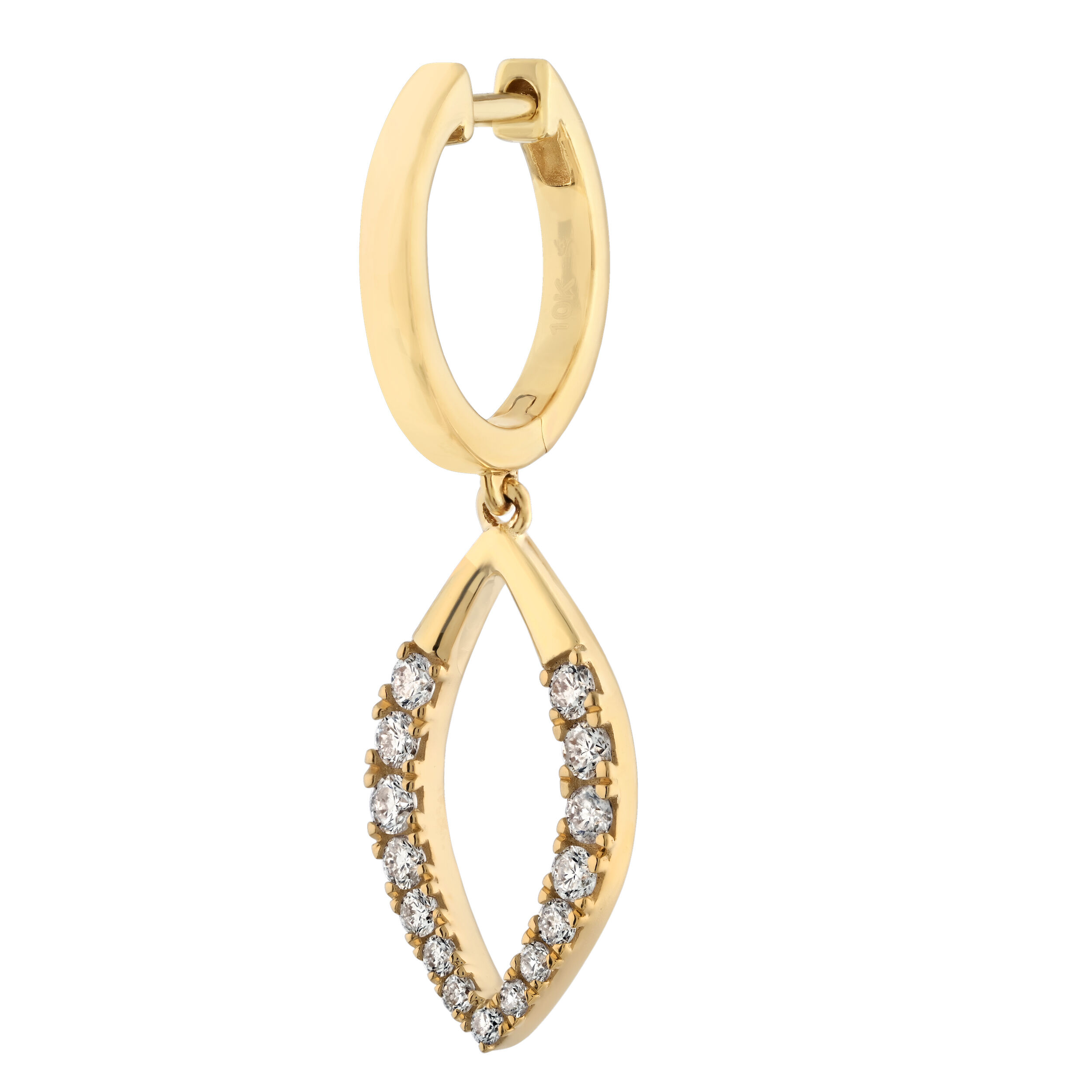 10K Yellow Gold Elongated Cutout Drops on Hoops Earrings Diamond 0.50 Ctw