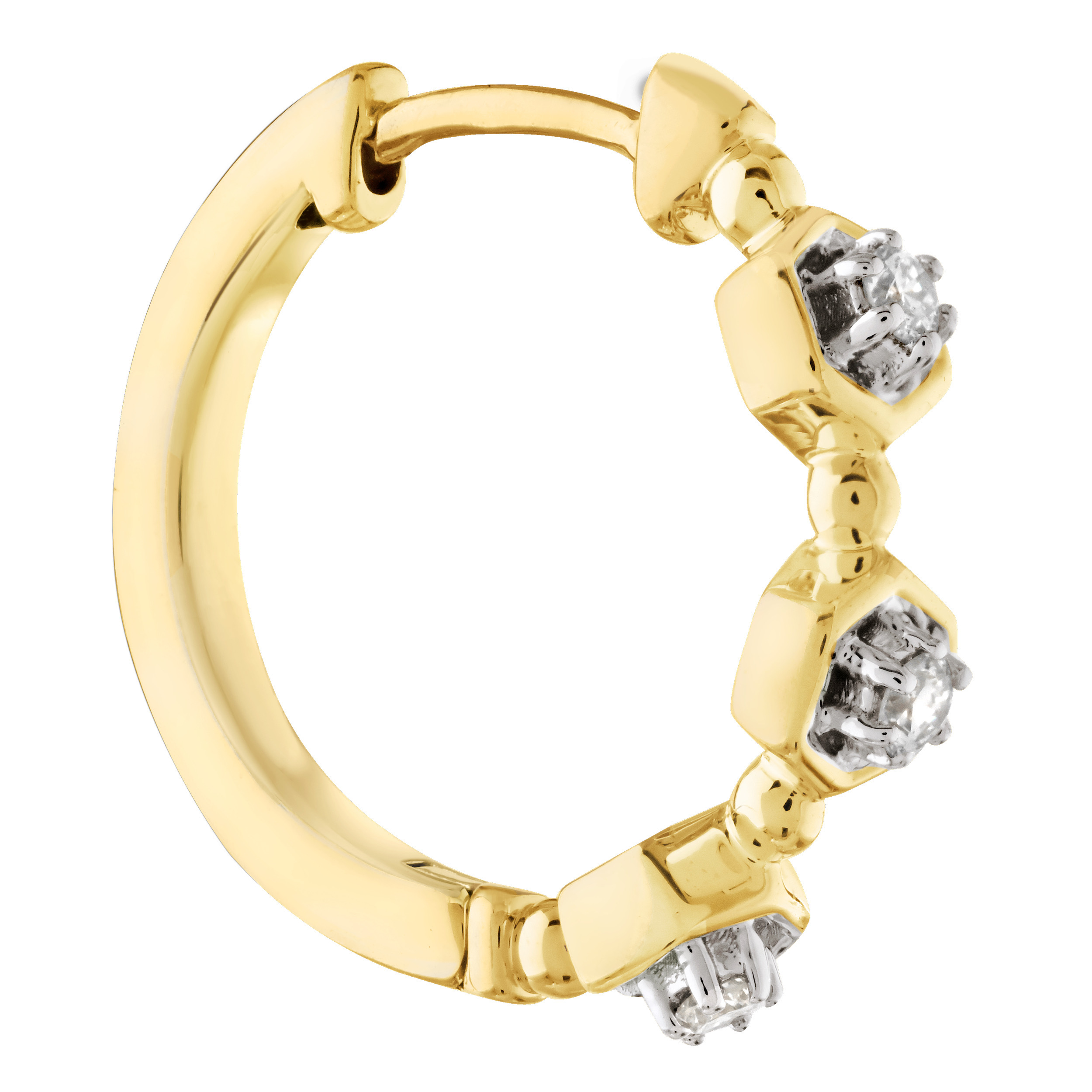 10K Yellow Gold Geometric Shapes Prong Set Diamond Hoops Diamond Earrings 0.10 Ctw