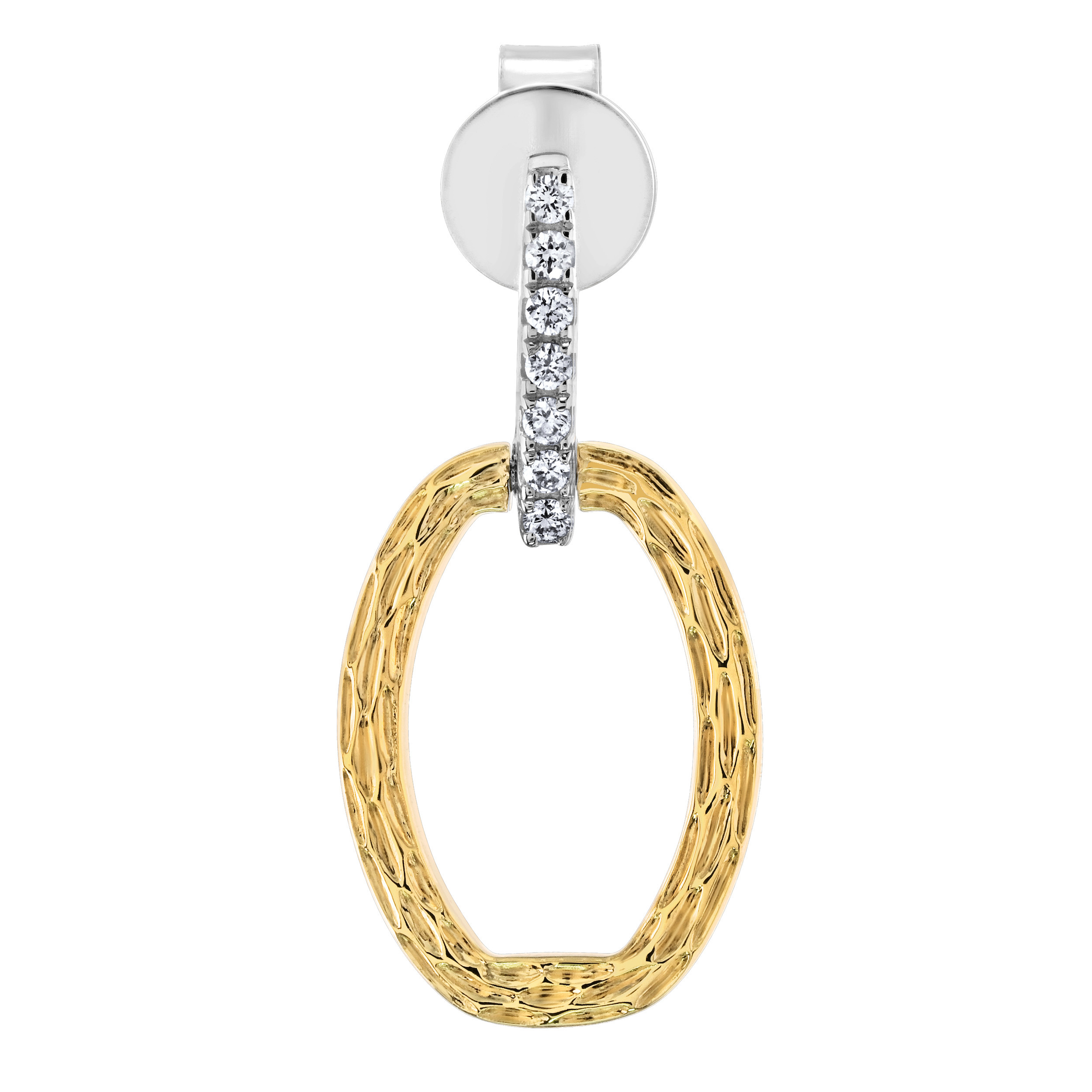 Textura&trade; 14K Two Tone Open Oval Drop from Pave Bar Diamond 0.10 Ctw