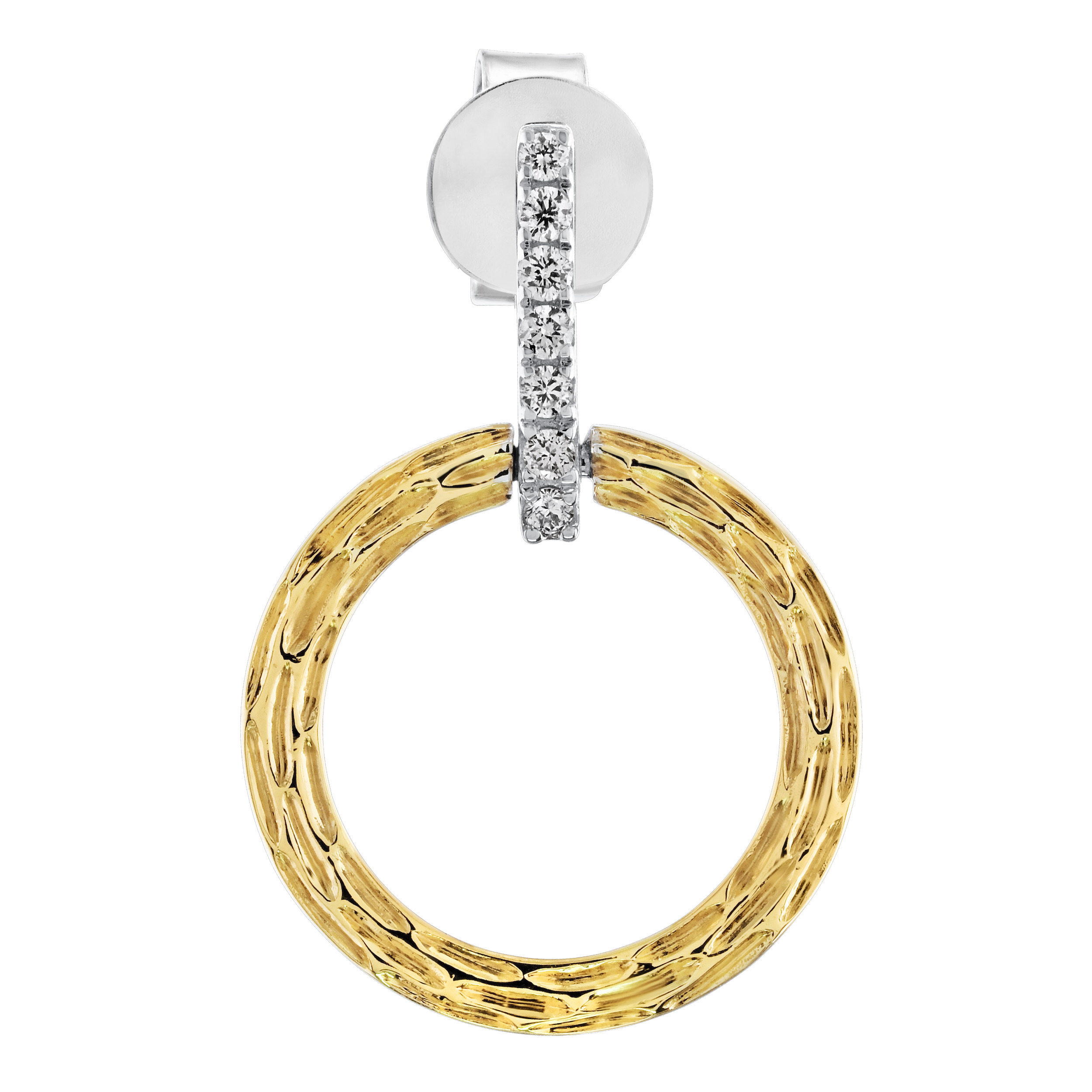 Textura&trade; 14K Two Tone Round Open Circle Diamond Set Bar Diamond 0.10 Ctw