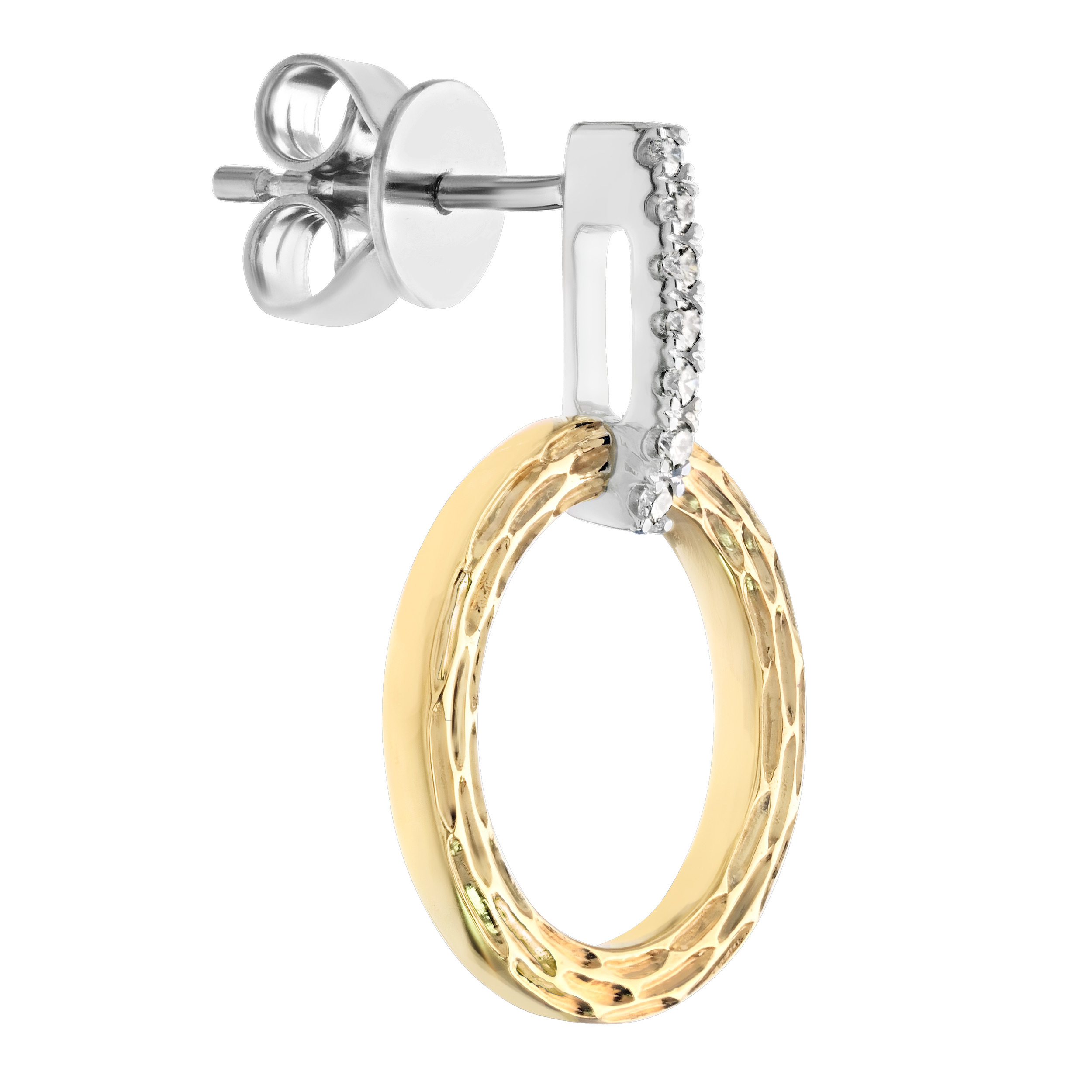 Textura&trade; 14K Two Tone Round Open Circle Diamond Set Bar Diamond 0.10 Ctw