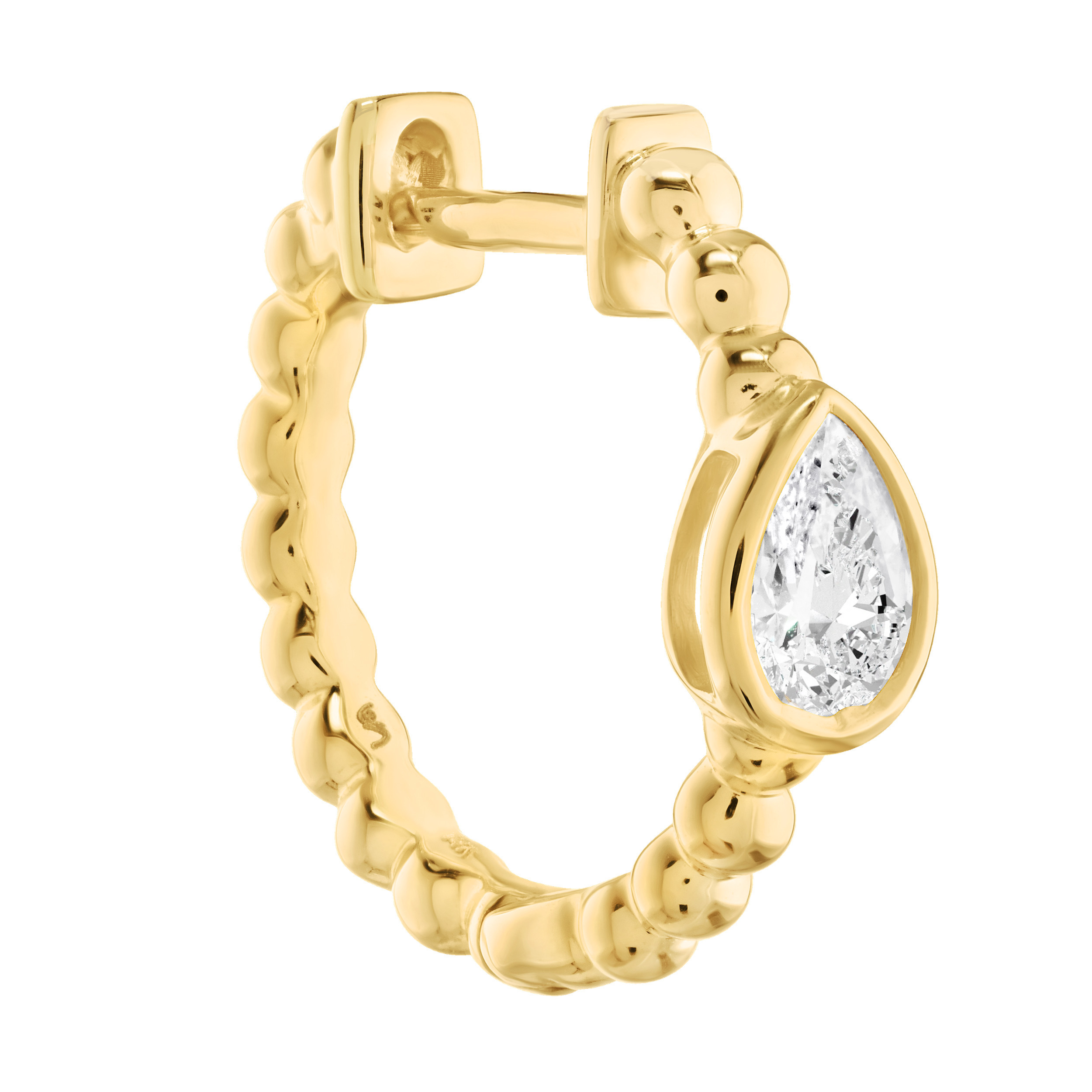 14K Yellow Gold Beaded Hoops with Pear Shapes Diamond Earrings 0.40 Ctw