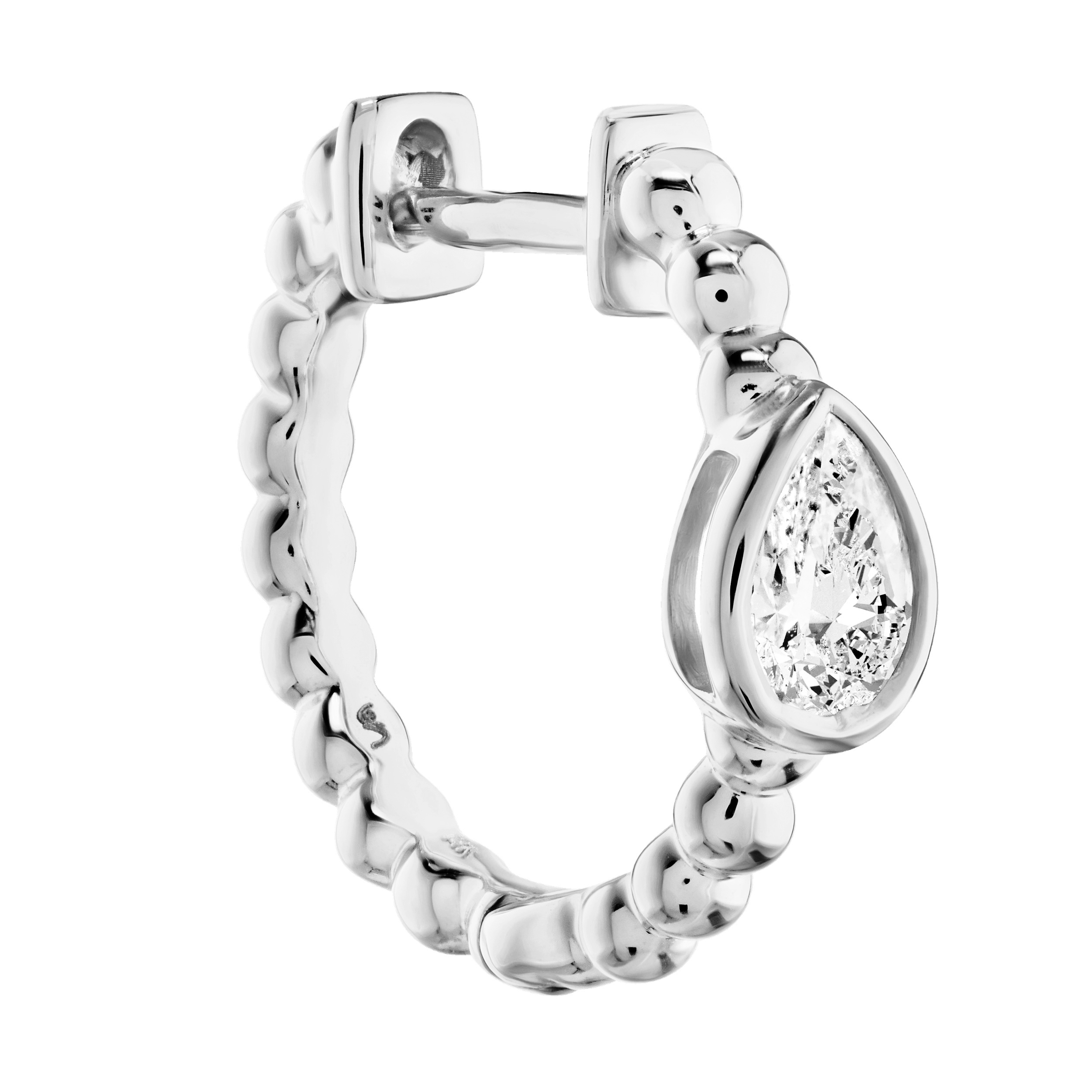 14K White Gold Beaded Hoops with Pear Shapes Diamond Earrings 0.40 Ctw