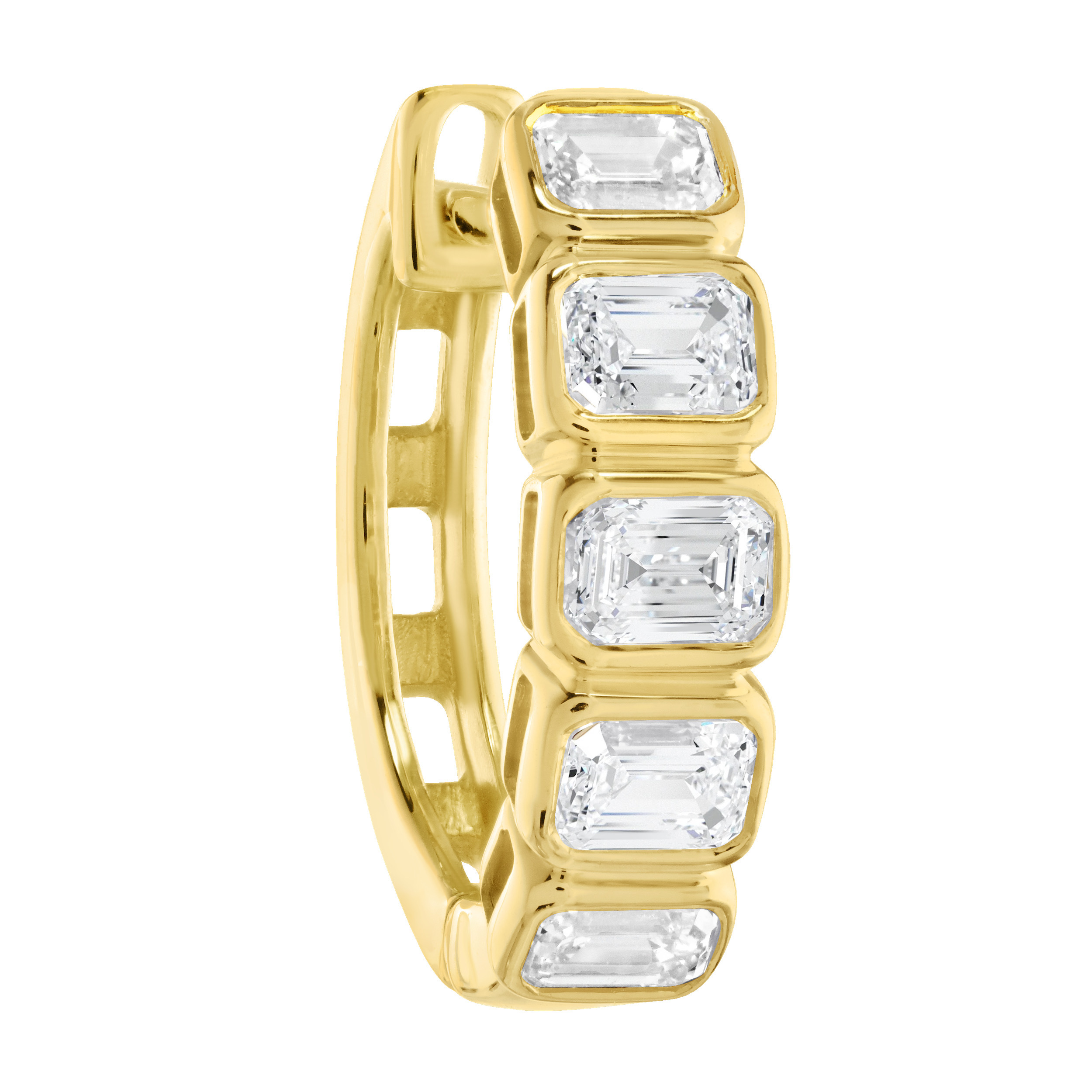 14K Yellow Gold Horizontal Bezel Set Emerald Cut Hoops Diamond Earrings 1.00 Ctw