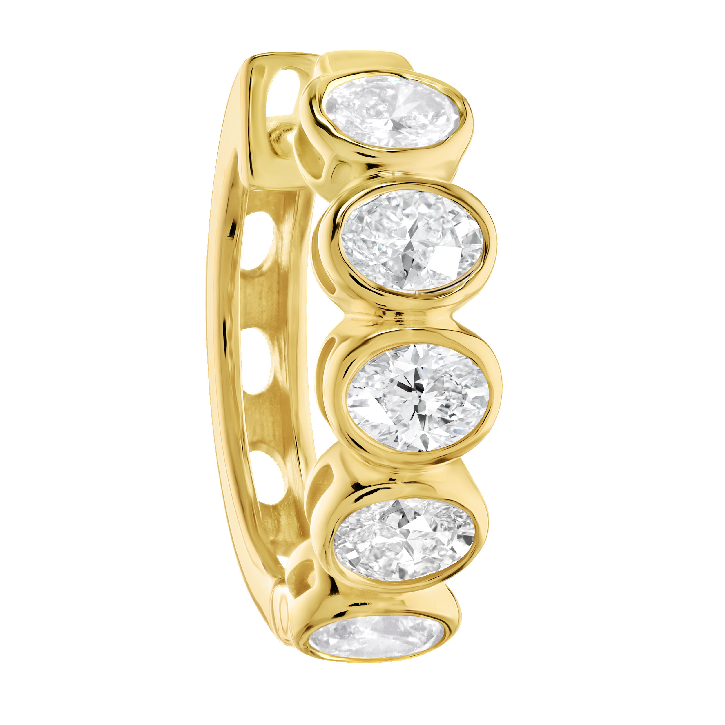 14K Yellow Gold Horizontal Bezel Set Oval Hoops Diamond Earrings 1.00 Ctw