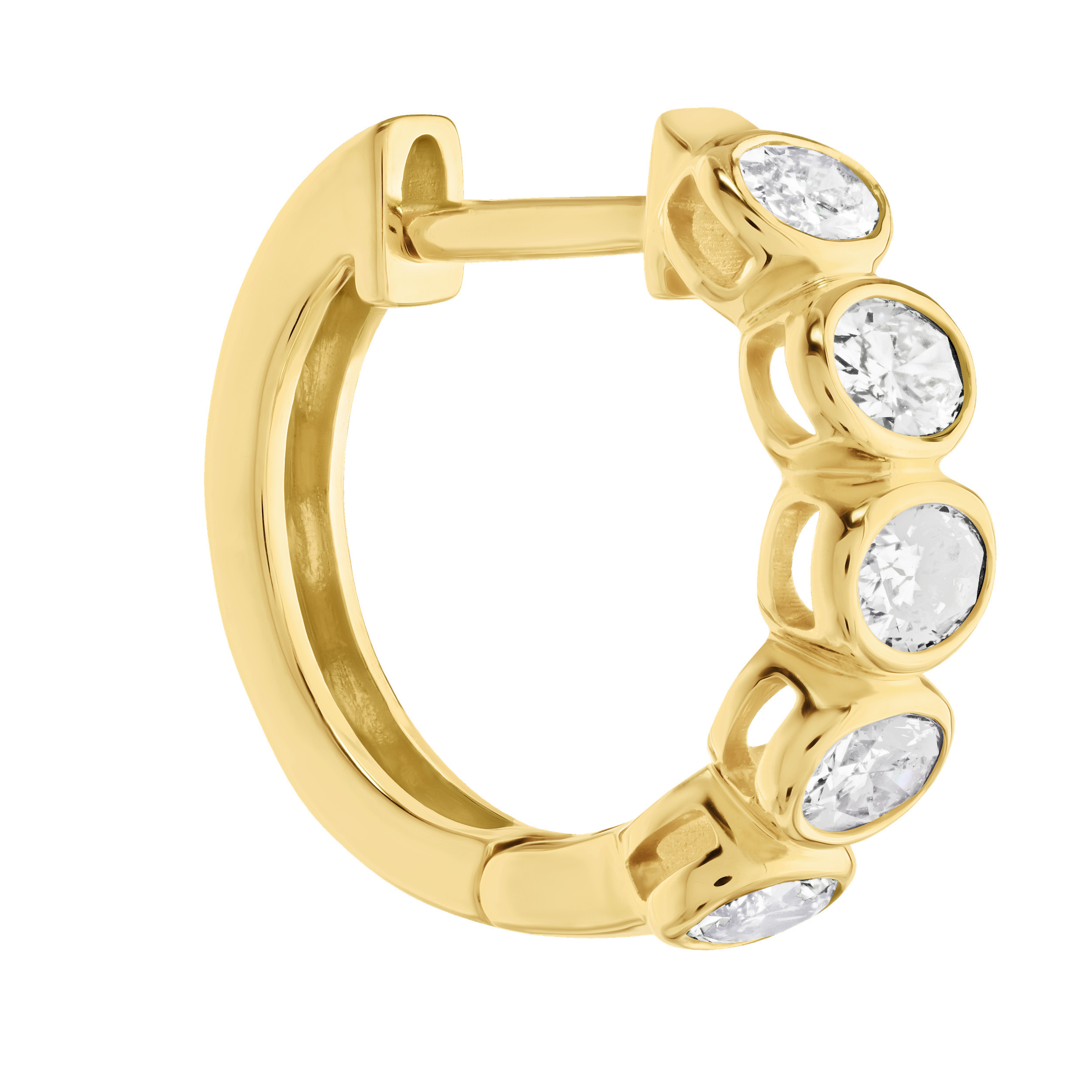 14K Yellow Gold Horizontal Bezel Set Oval Hoops Diamond Earrings 1.00 Ctw