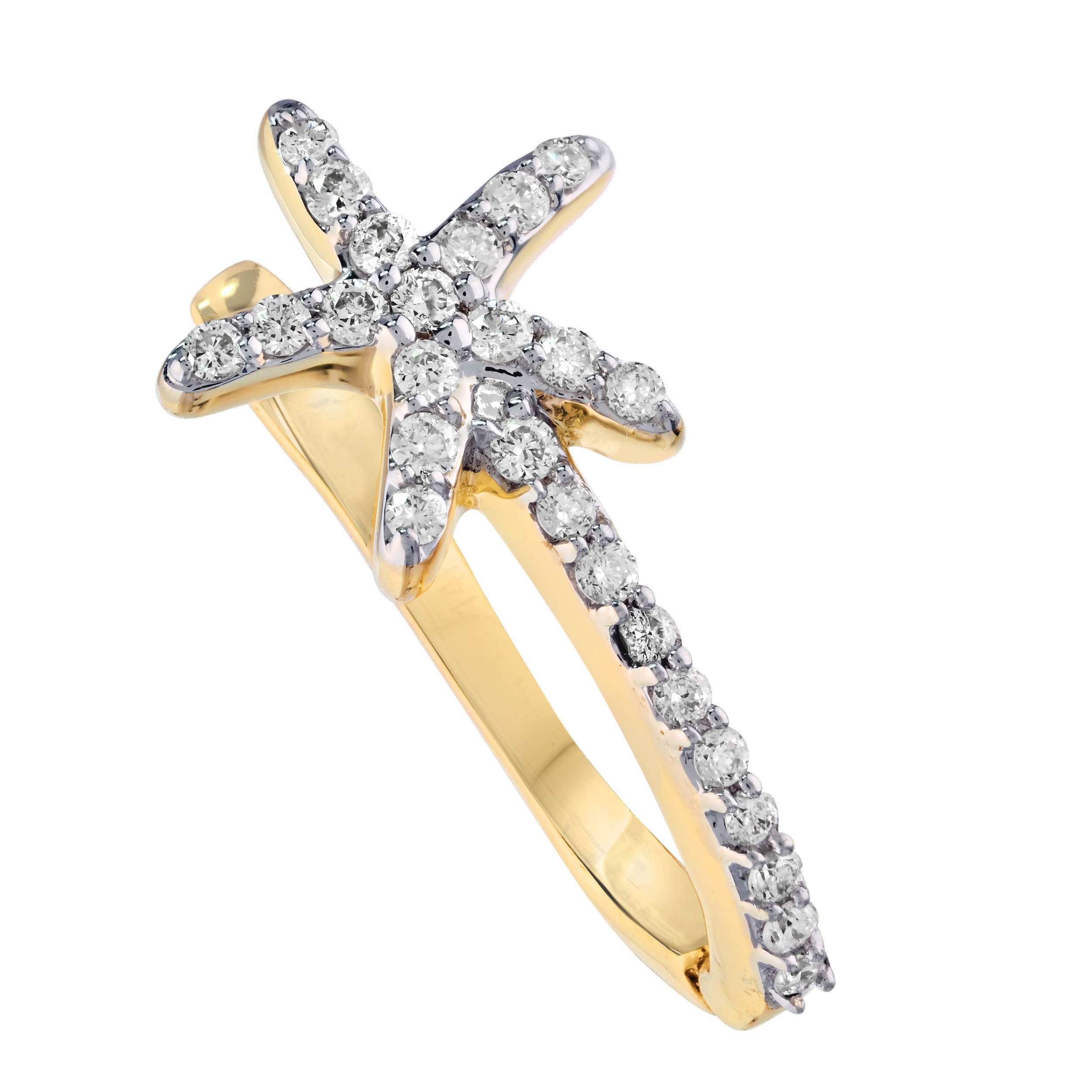 Oceanity&trade; 14K Yellow Gold Earrings Starfish J Hoops Diamond 0.33 Ctw