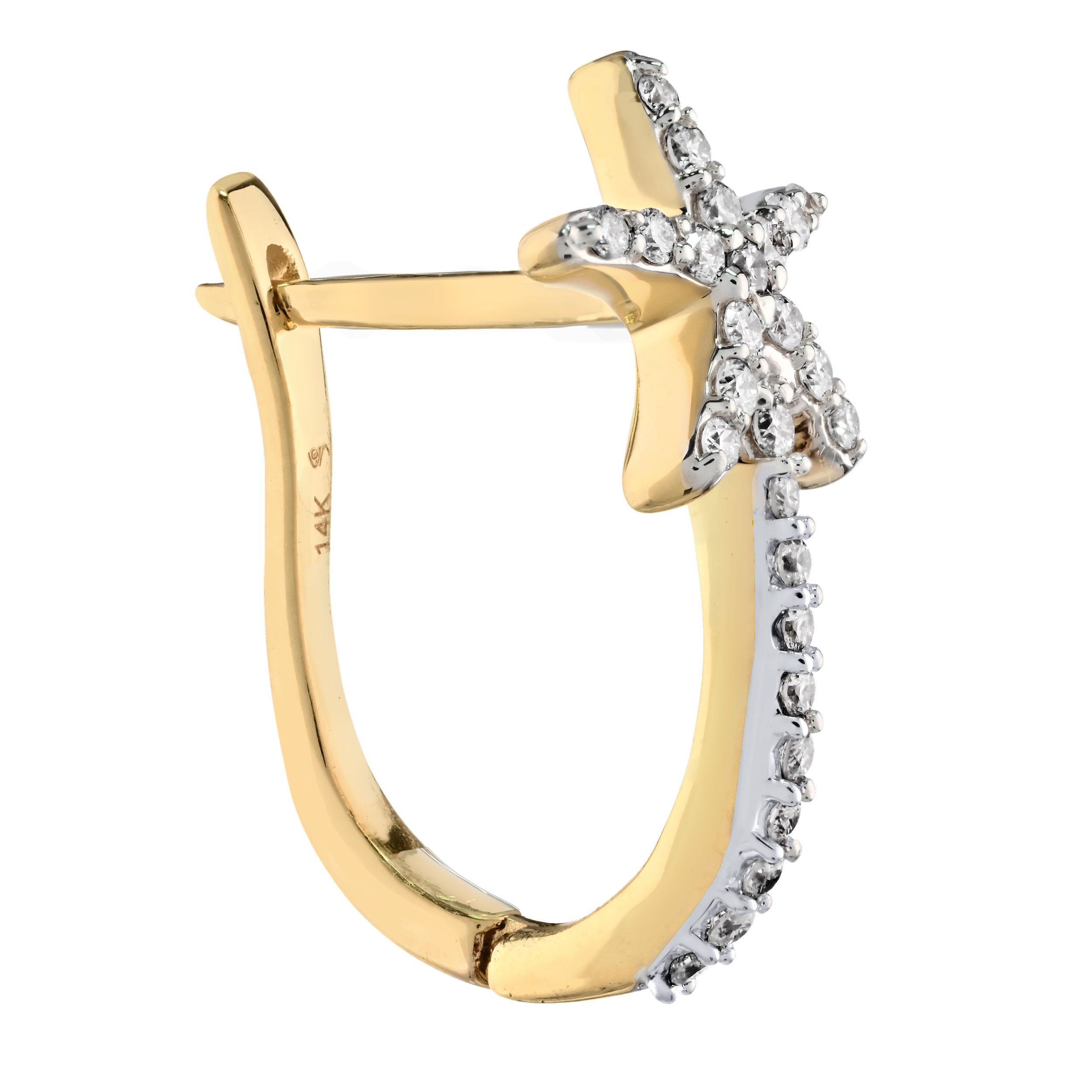 Oceanity&trade; 14K Yellow Gold Earrings Starfish J Hoops Diamond 0.33 Ctw