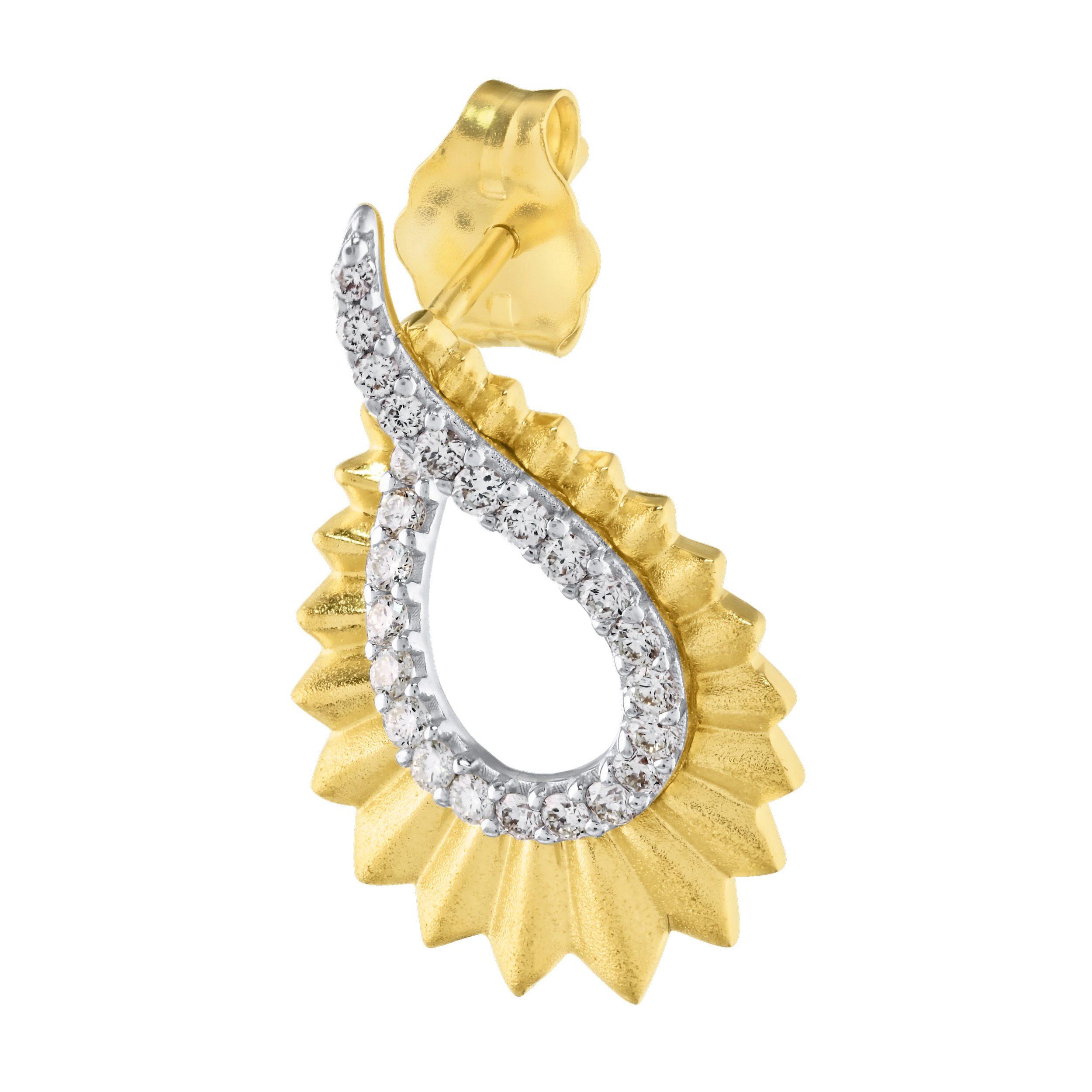 Textura&trade; 14K Yellow Gold Matte Textured Circles Graduating Hoops Diamond 0.25 Ctw