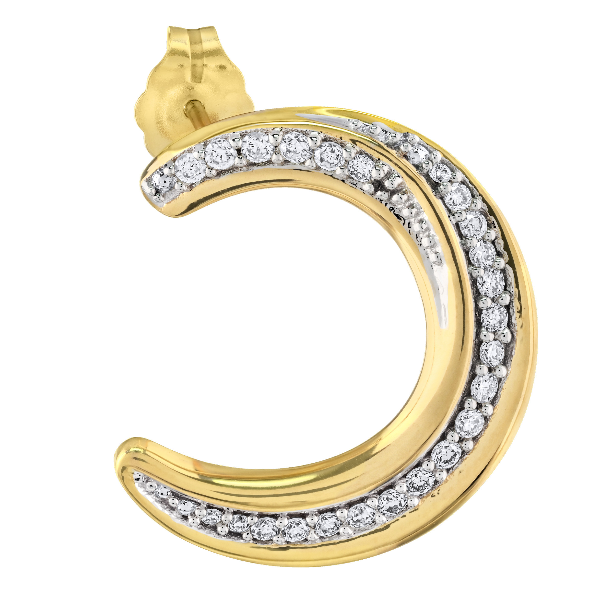14K Yellow Gold Pave & Polished Twisted 1/2 Hoops with Post Diamond Earrings 0.33 Ctw
