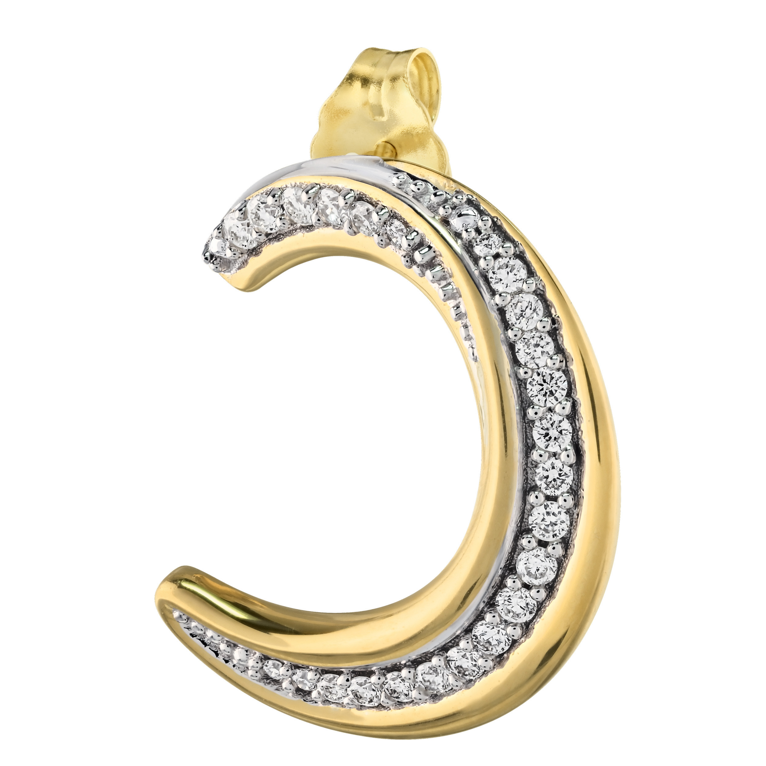 14K Yellow Gold Pave & Polished Twisted 1/2 Hoops with Post Diamond Earrings 0.33 Ctw
