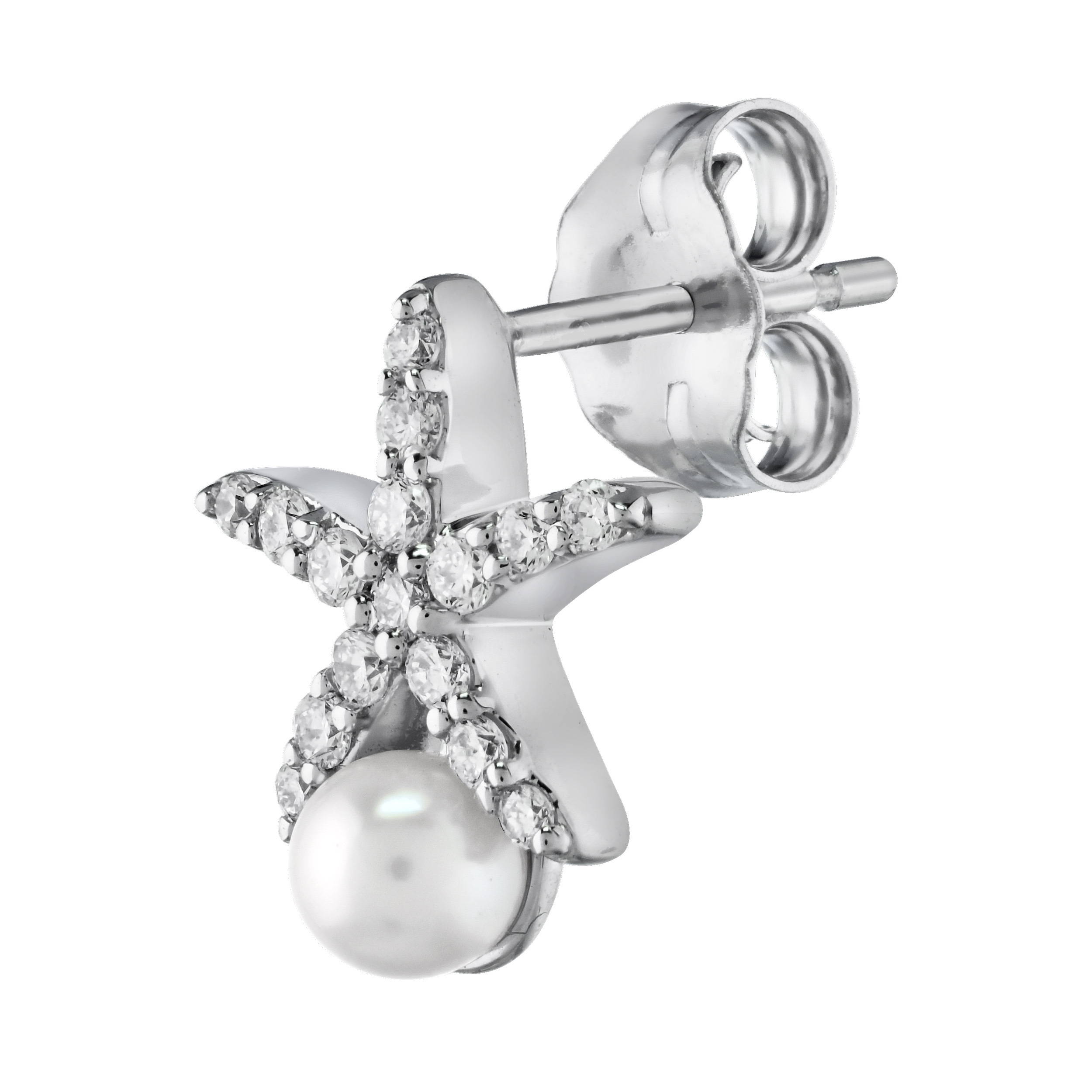 Majestic Gems&trade; 14k White Gold Starfish with Pearl 3.5MM & Diamond 0.32 Ctw