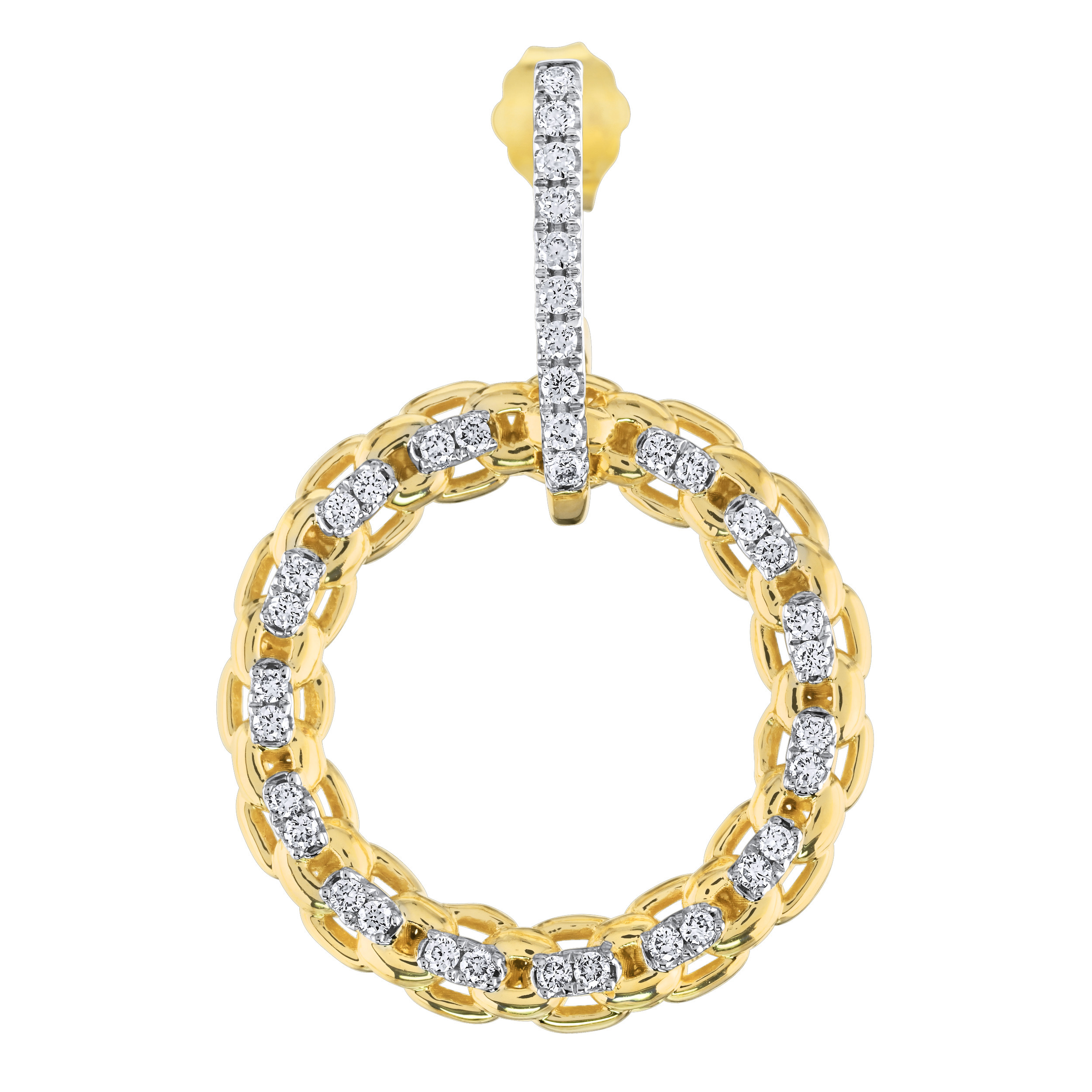 14K Yellow Gold Diamond Set Bar with Mesh Circle Drops Diamond Earrings 0.50 Ctw