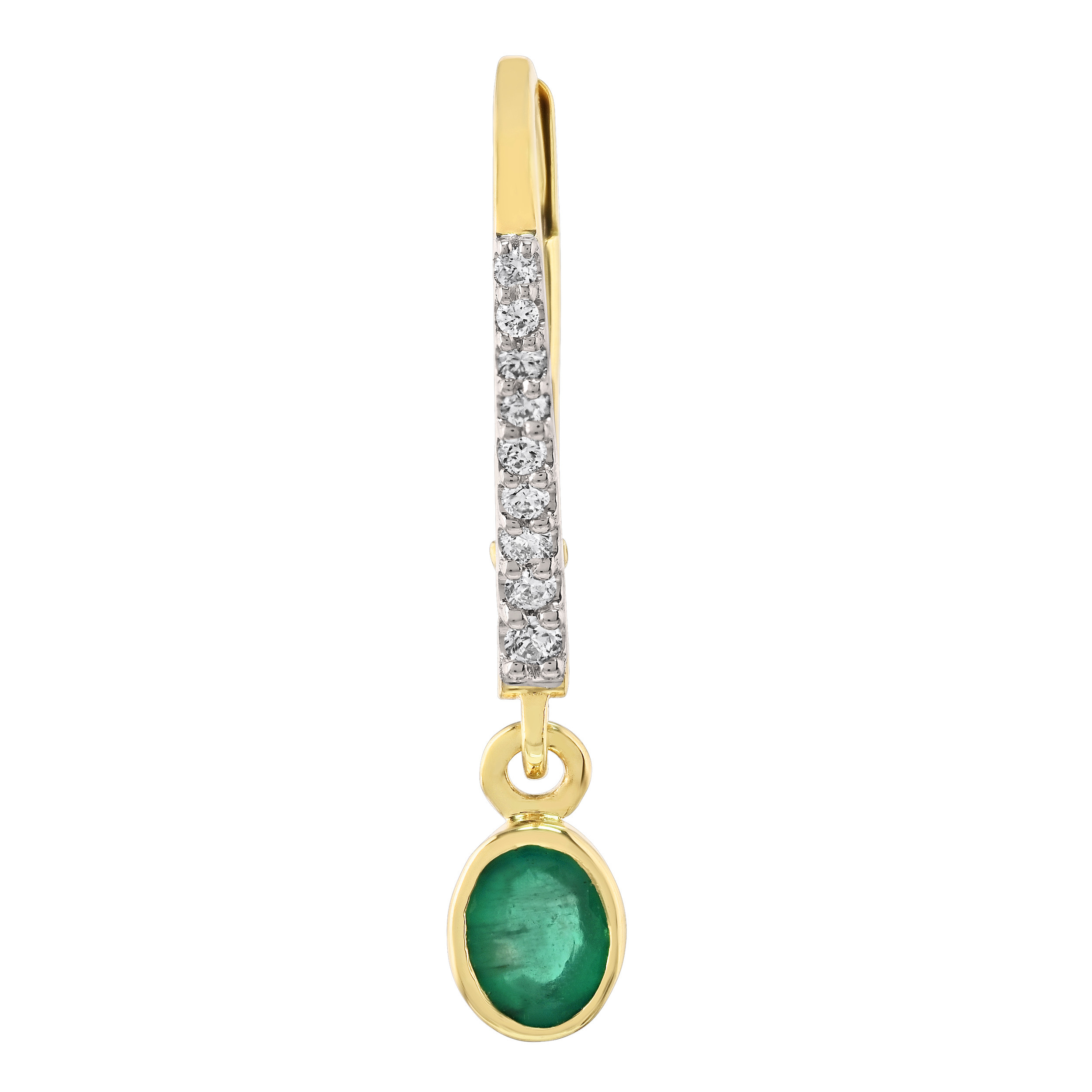 Majestic Gems&trade; 14k Yellow Gold Diamond Lever Backs with Bezel Set Emerald Drops Emerald & Diamond 0.44 Ctw