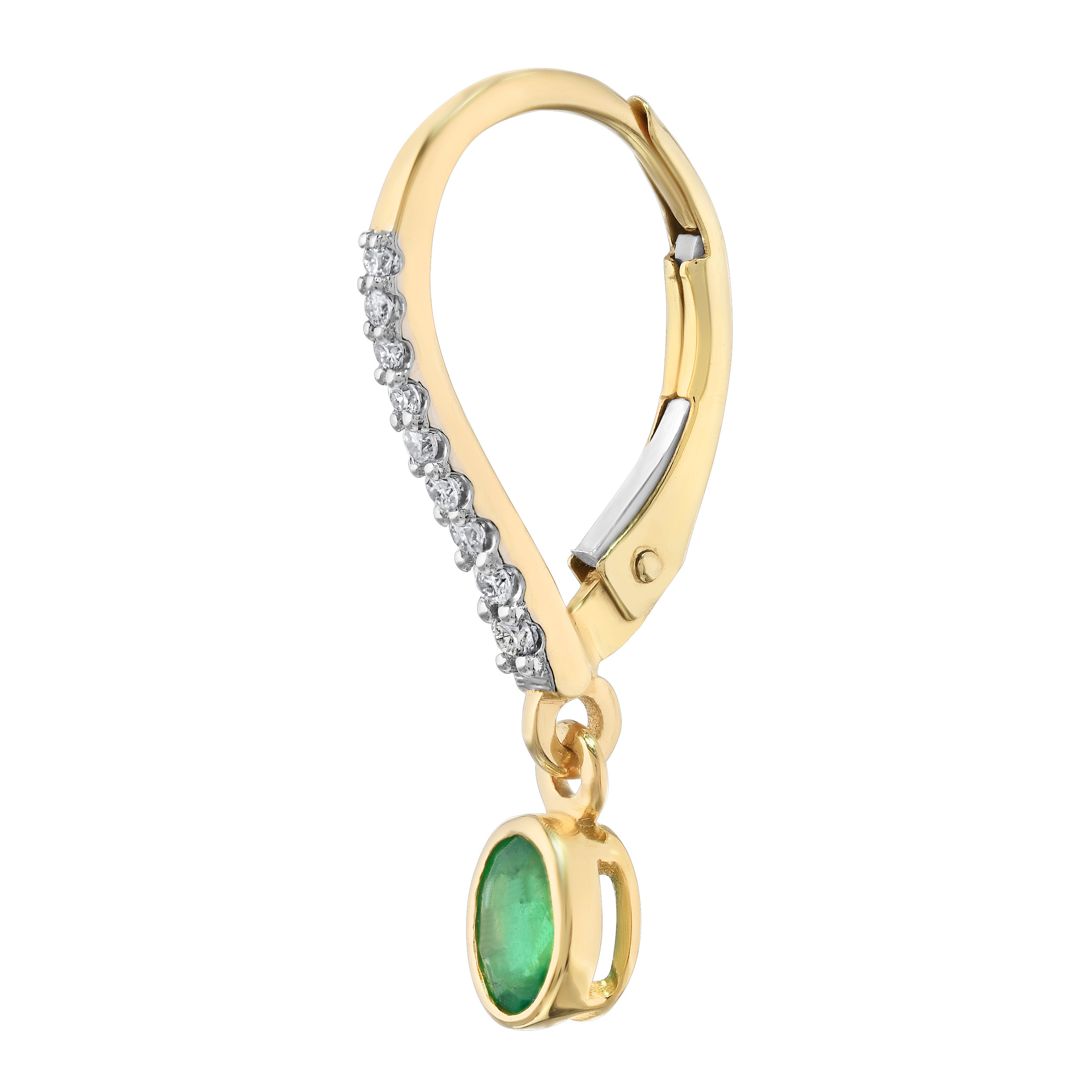 Majestic Gems&trade; 14k Yellow Gold Diamond Lever Backs with Bezel Set Emerald Drops Emerald & Diamond 0.44 Ctw