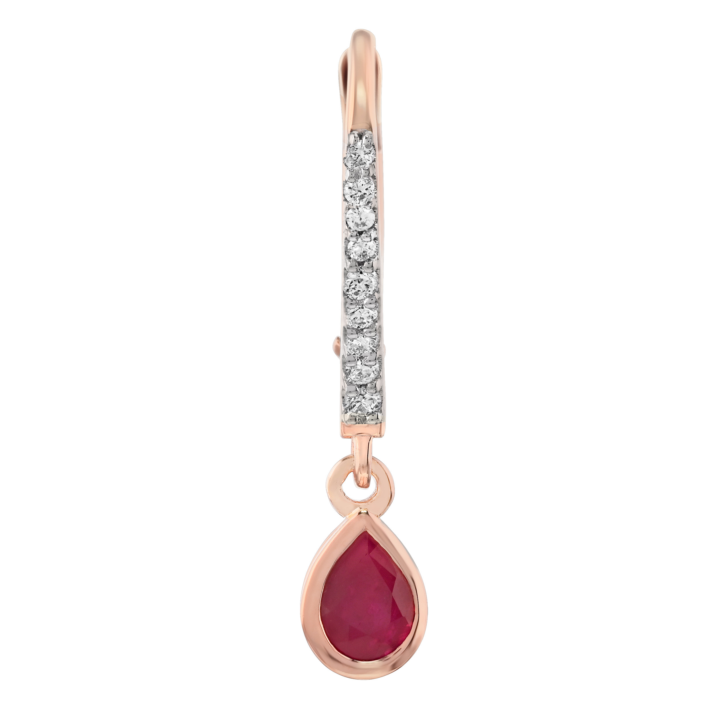 Majestic Gems&trade; 14k Rose Gold Diamond Set Lever Backs with Pear Shape Ruby Drops Ruby & Diamond 0.77 Ctw