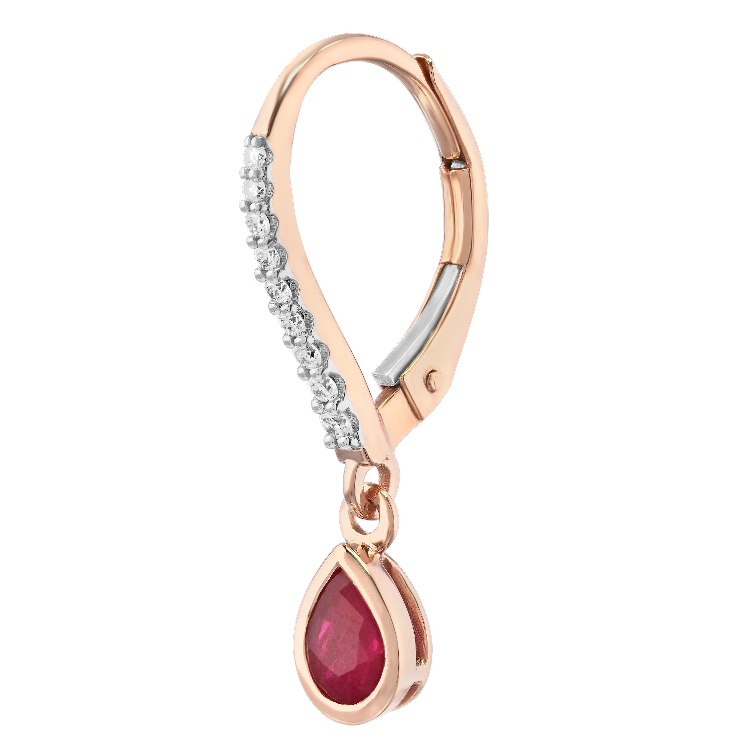 Majestic Gems&trade; 14k Rose Gold Diamond Set Lever Backs with Pear Shape Ruby Drops Ruby & Diamond 0.77 Ctw