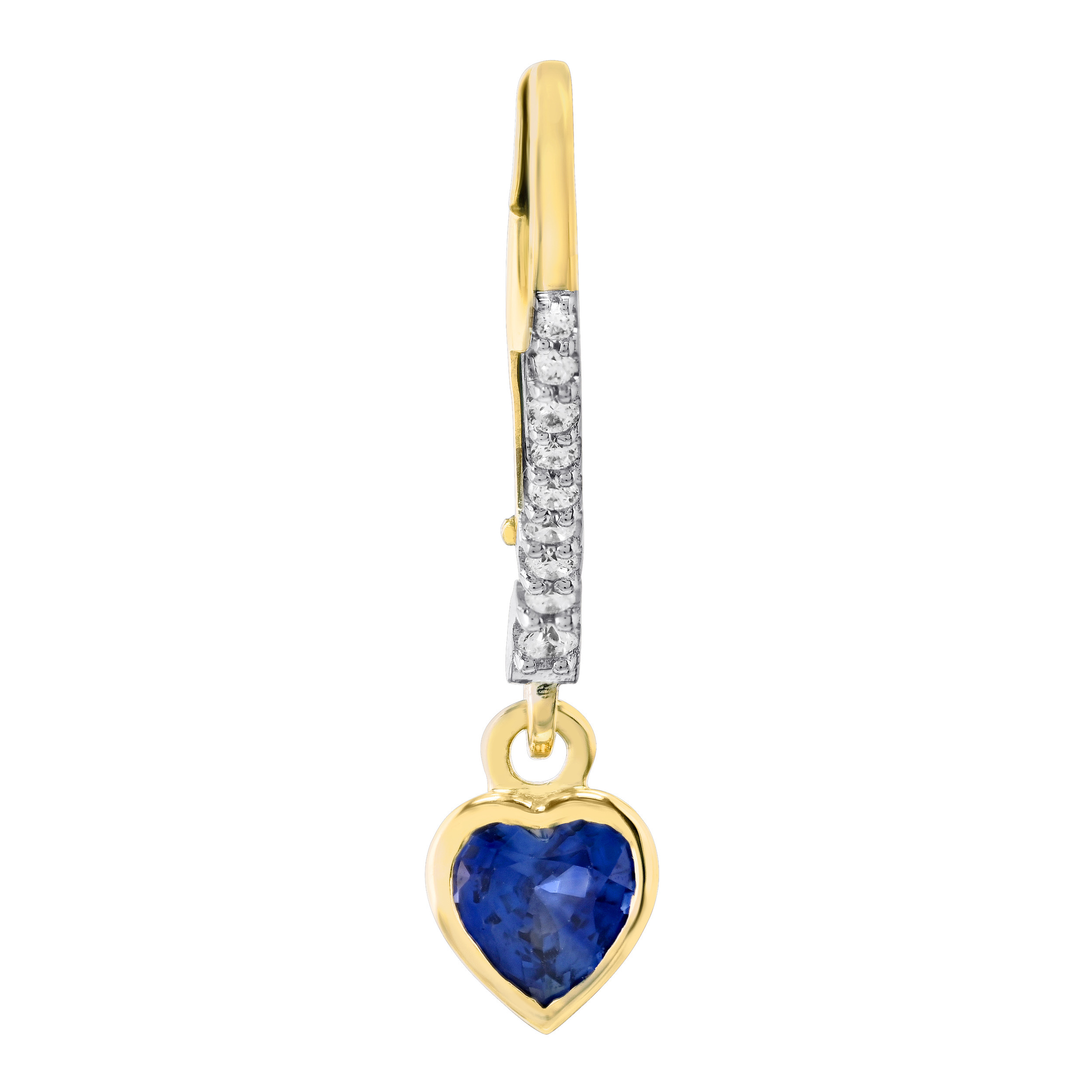 Majestic Gems&trade; 14k Yellow Gold Diamond Set Lever Backs with Heart Shape Sapphire 0.85 Ctw