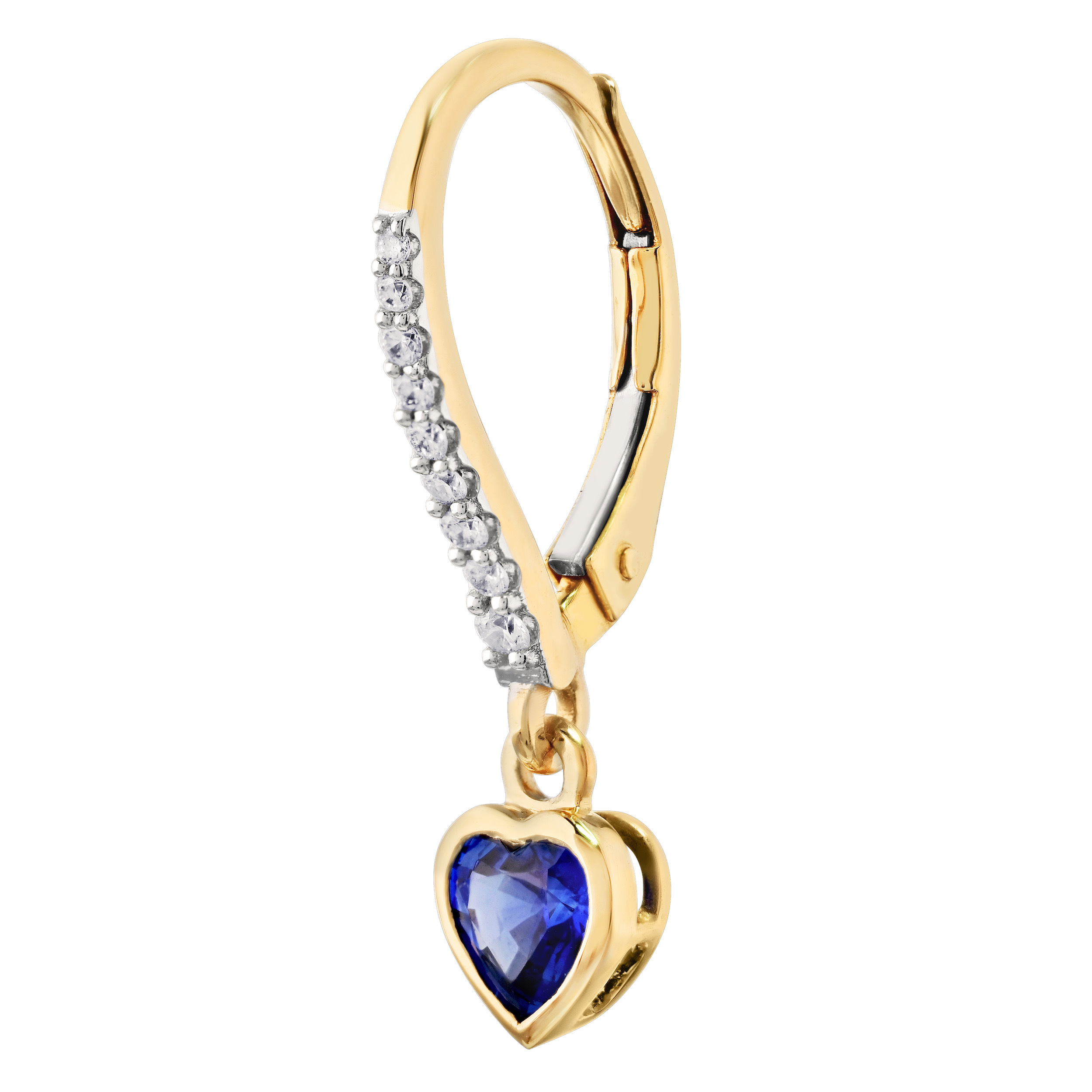 Majestic Gems&trade; 14k Yellow Gold Diamond Set Lever Backs with Heart Shape Sapphire 0.85 Ctw