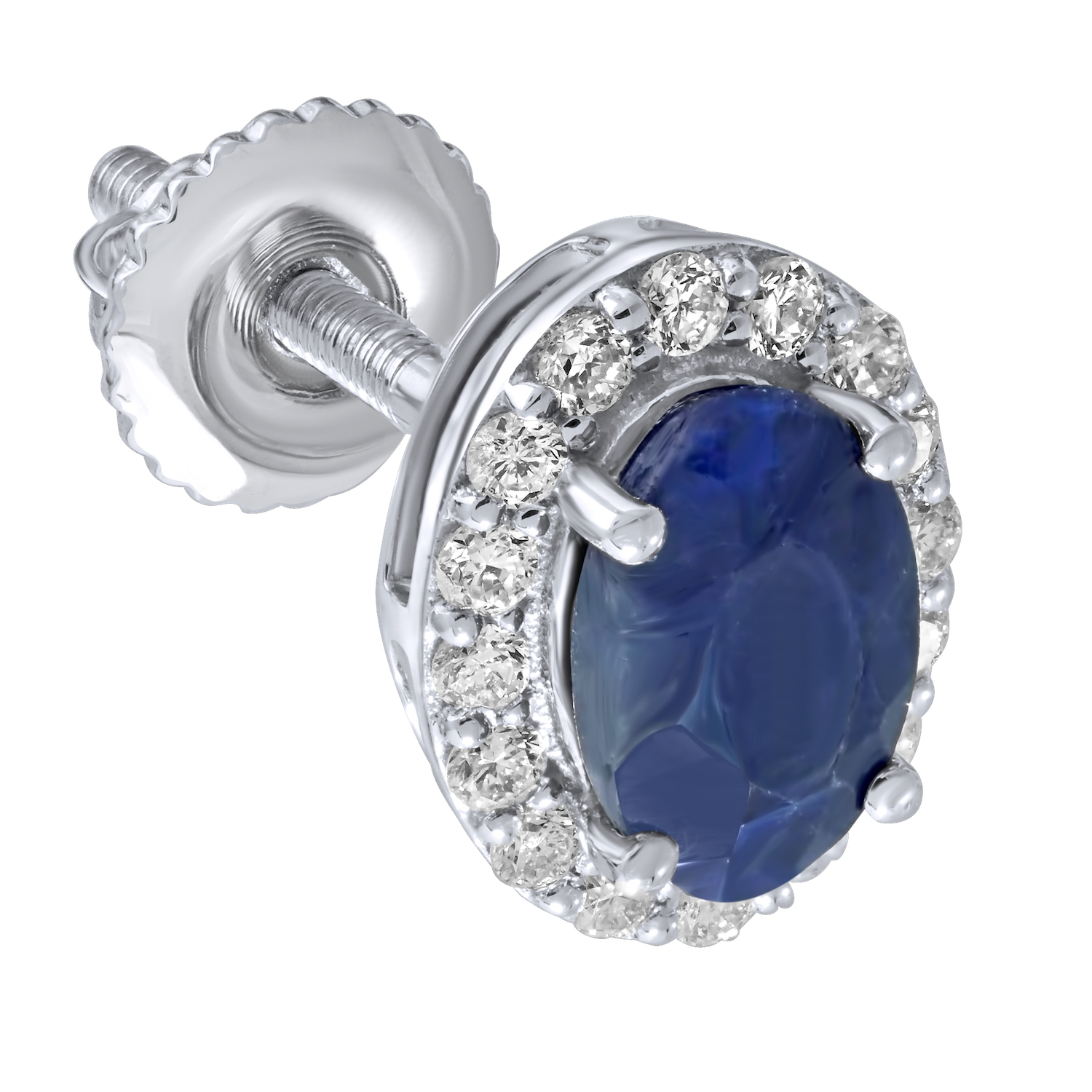 Birthstone Collection 10K White Gold 'Birthstone' Oval Halo Studs Earrings Diamond and Blue Sapphire 0.67 Ctw