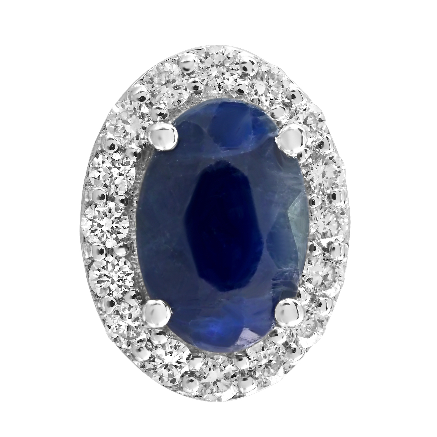 Birthstone Collection 10K White Gold 'Birthstone' Oval Halo Studs Earrings Diamond and Blue Sapphire 0.67 Ctw