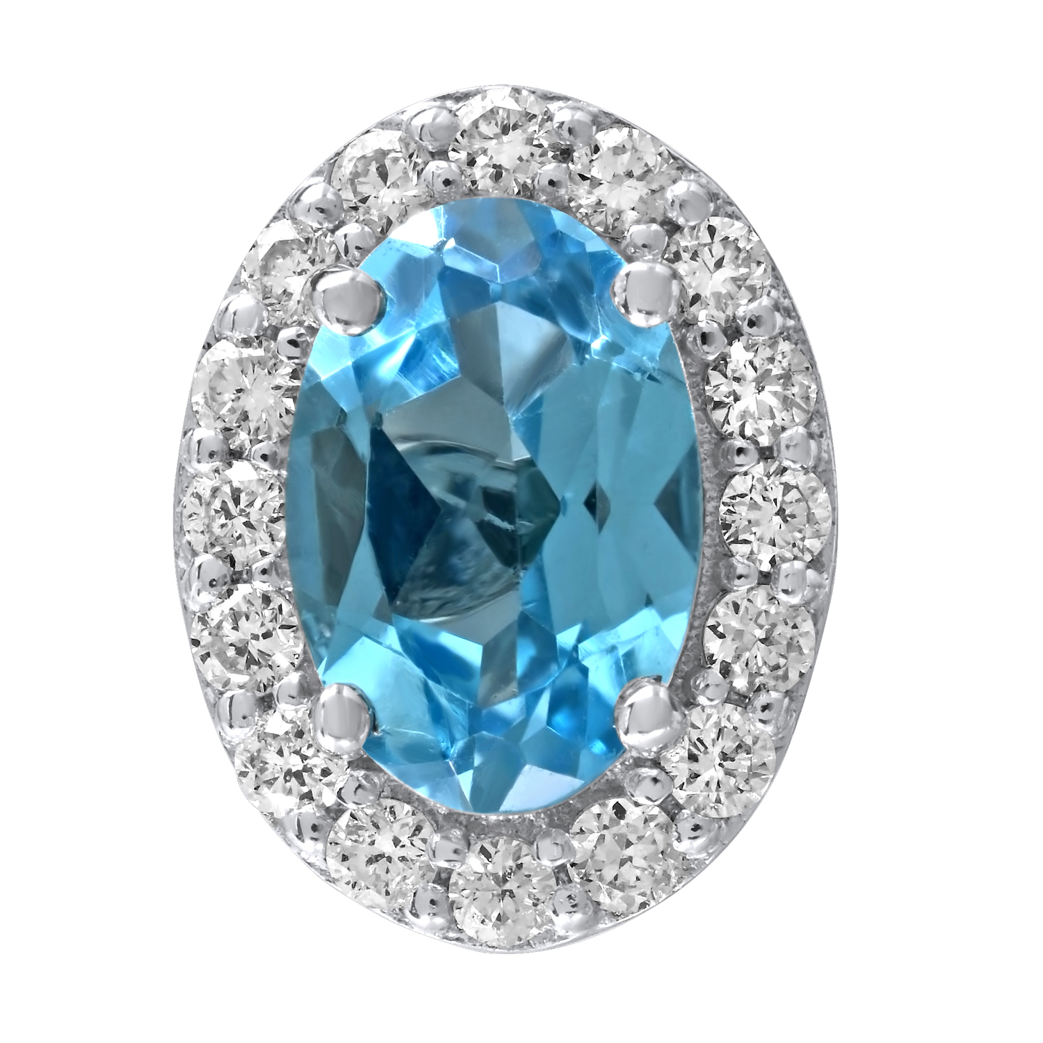 Birthstone Collection 10K White Gold 'Birthstone' Oval Halo Studs Earrings Diamond and Blue Topaz 0.67 Ctw