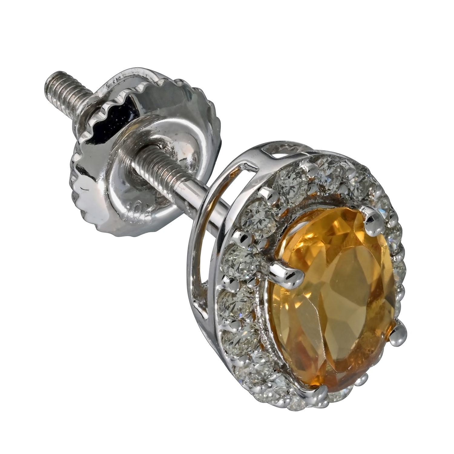 Birthstone Collection 10K White Gold 'Birthstone' Oval Halo Studs Earrings Diamond and Citrine 0.67 Ctw