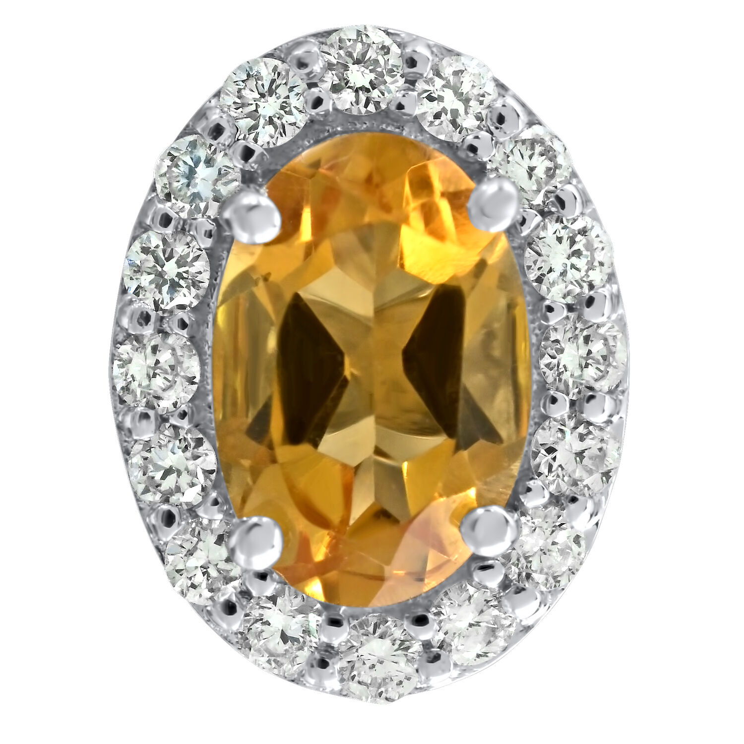 Birthstone Collection 10K White Gold 'Birthstone' Oval Halo Studs Earrings Diamond and Citrine 0.67 Ctw