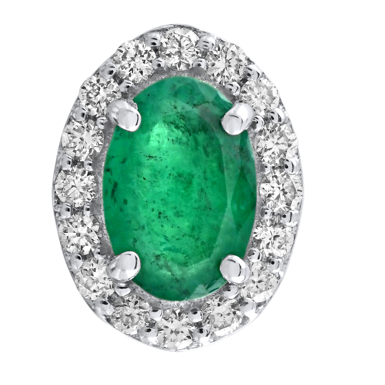 Birthstone Collection 10K White Gold 'Birthstone' Oval Halo Studs Earrings Diamond and Emerald 0.67 Ctw