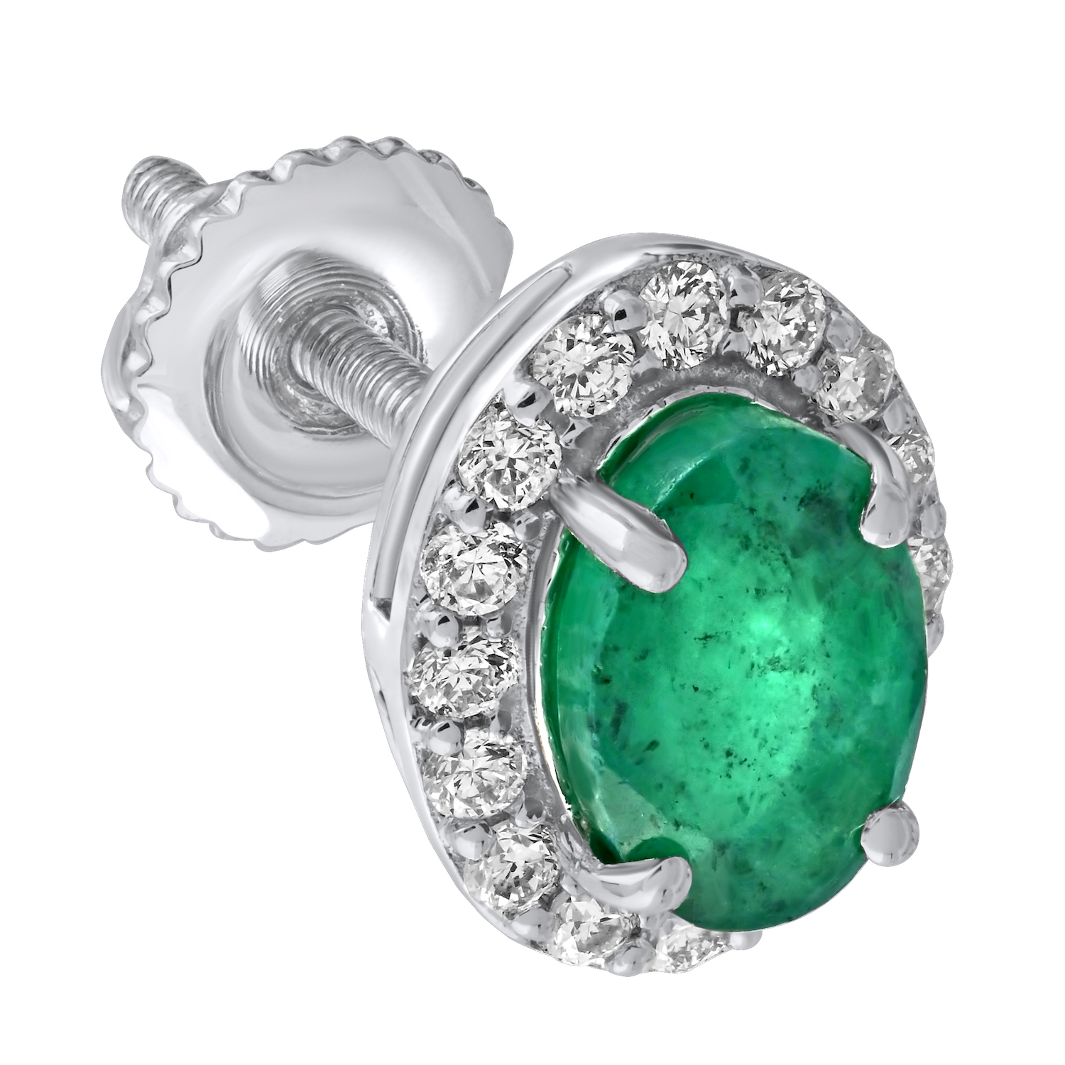 Birthstone Collection 10K White Gold 'Birthstone' Oval Halo Studs Earrings Diamond and Emerald 0.67 Ctw
