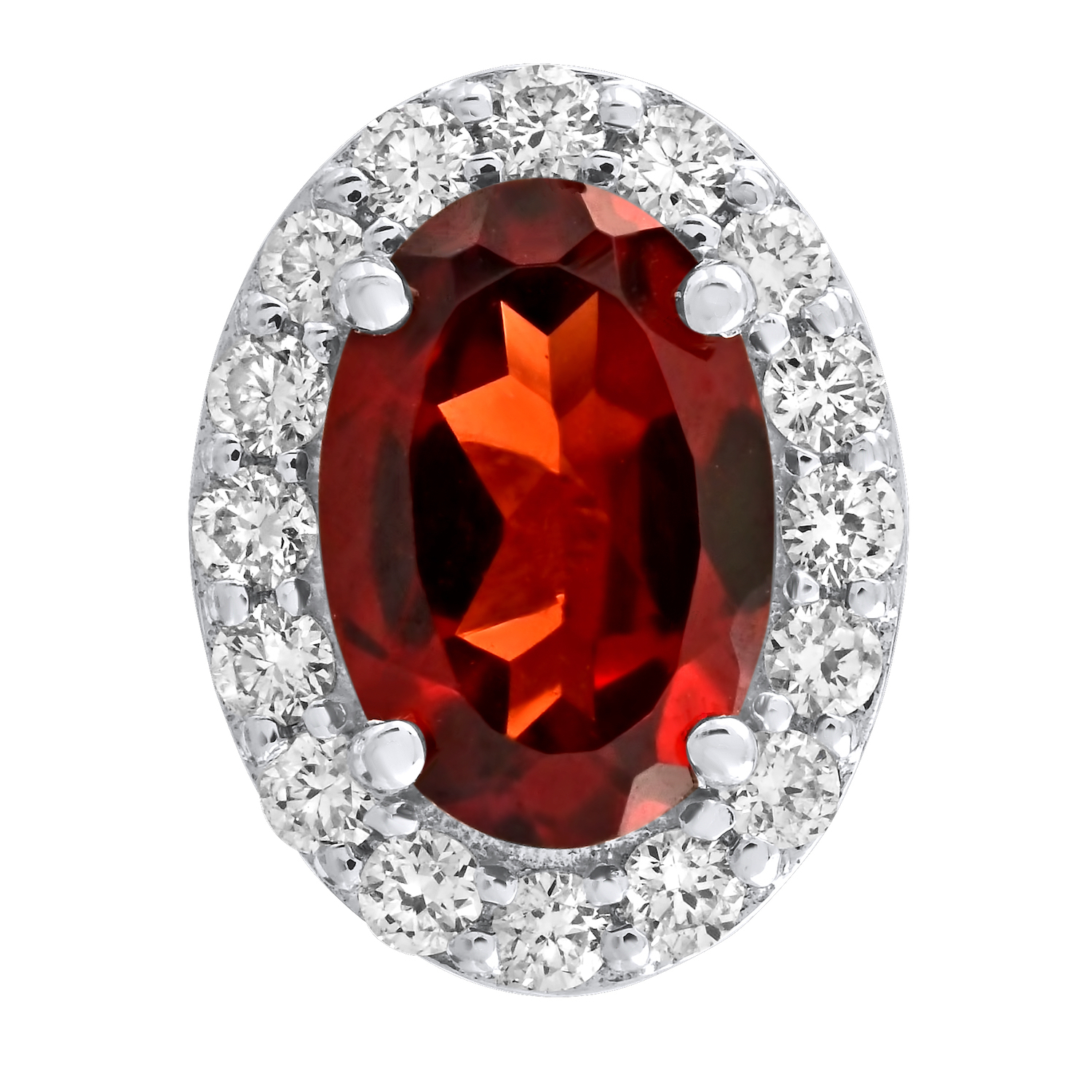 Birthstone Collection 10K White Gold 'Birthstone' Oval Halo Studs Earrings Diamond and Garnet 0.67 Ctw