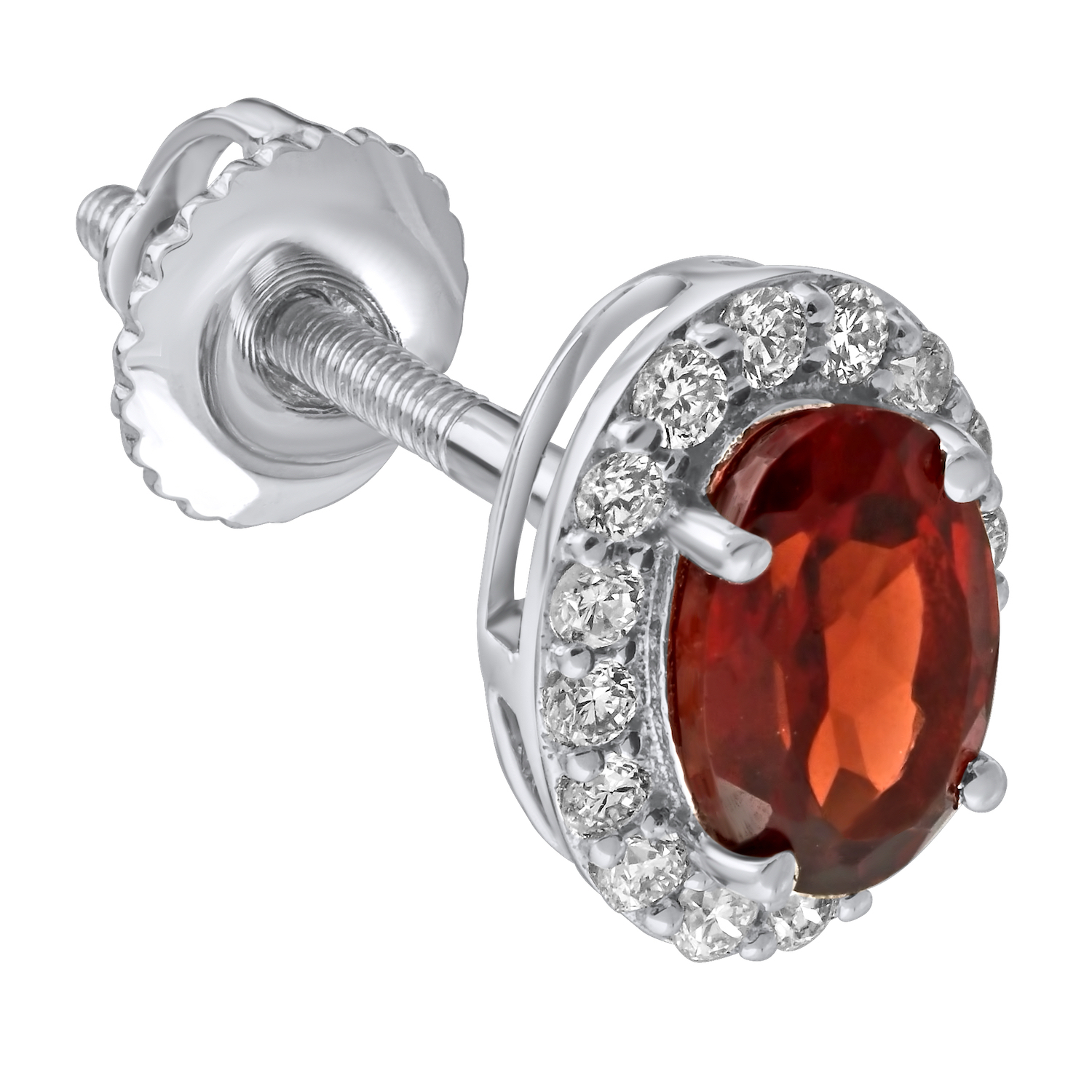 Birthstone Collection 10K White Gold 'Birthstone' Oval Halo Studs Earrings Diamond and Garnet 0.67 Ctw