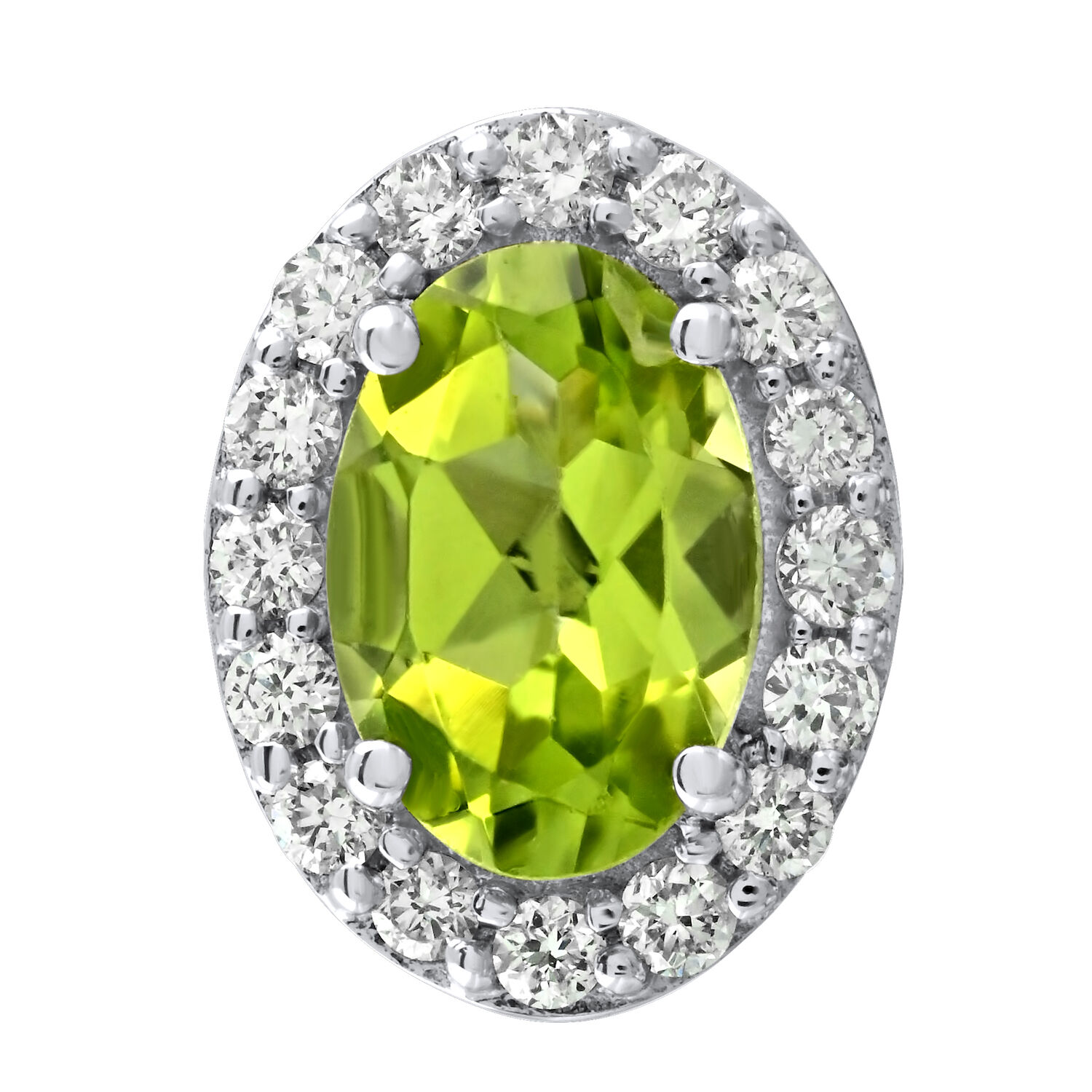 Birthstone Collection 10K White Gold 'Birthstone' Oval Halo Studs Earrings Diamond and Peridot 0.67 Ctw