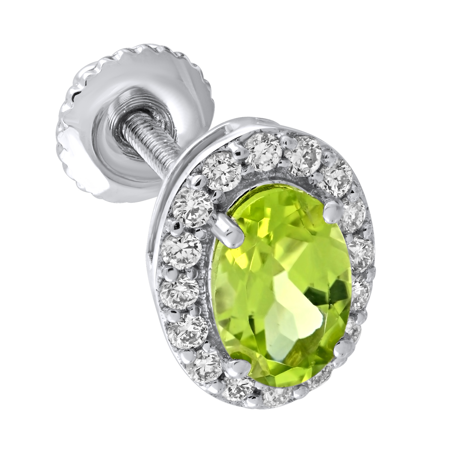 Birthstone Collection 10K White Gold 'Birthstone' Oval Halo Studs Earrings Diamond and Peridot 0.67 Ctw