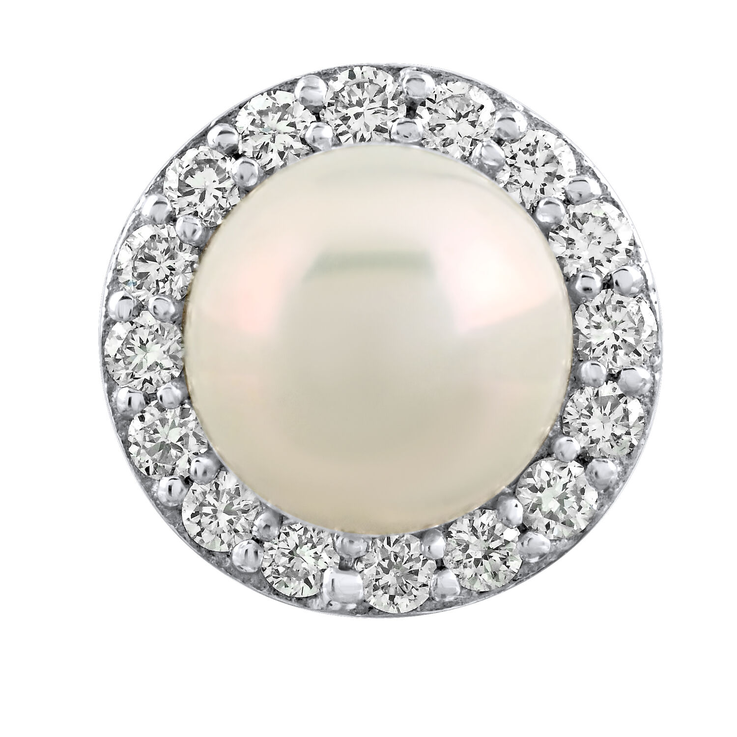 Birthstone Collection 10K White Gold 'Birthstone' Oval Halo Studs Earrings Diamond and Pearl 0.67 Ctw