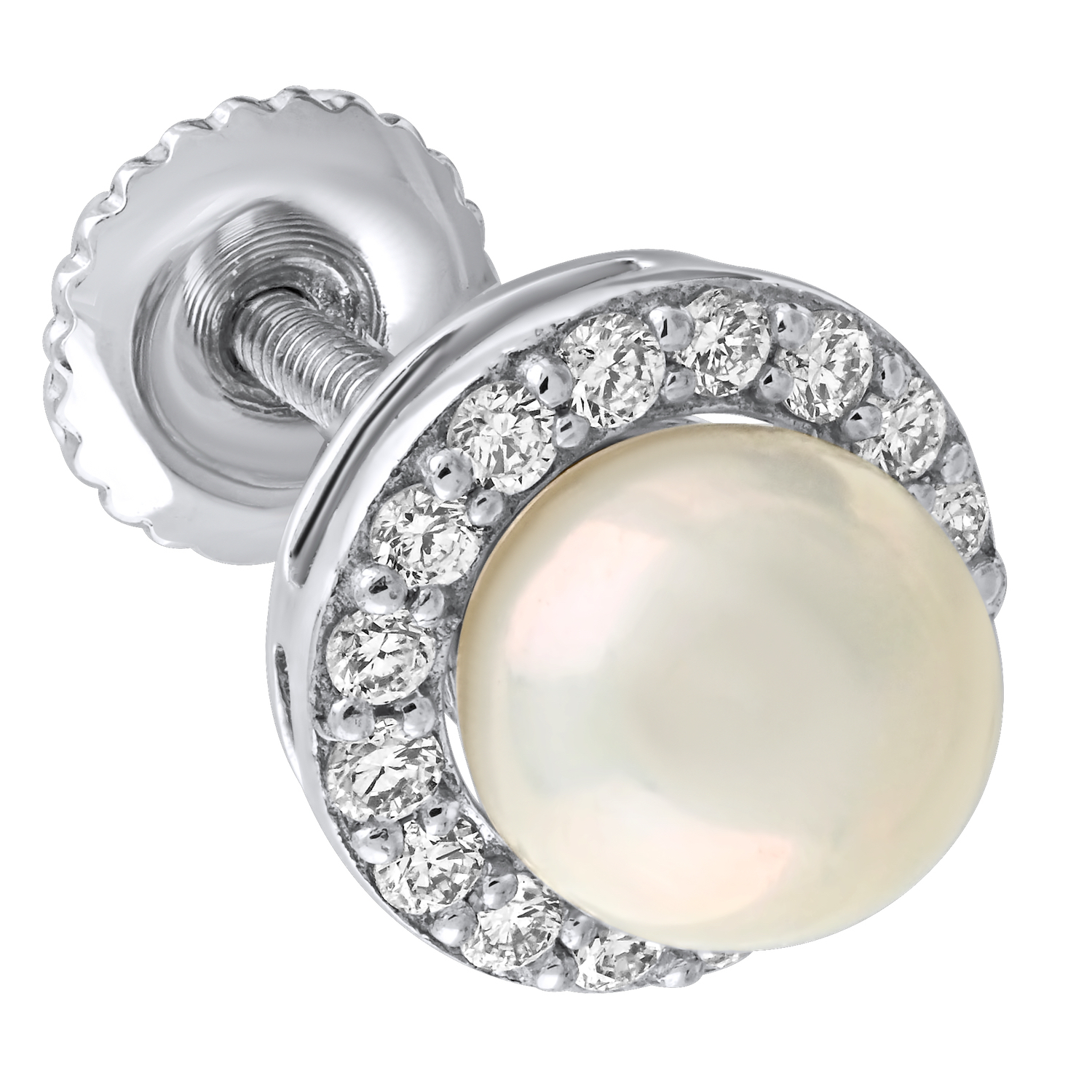 Birthstone Collection 10K White Gold 'Birthstone' Oval Halo Studs Earrings Diamond and Pearl 0.67 Ctw