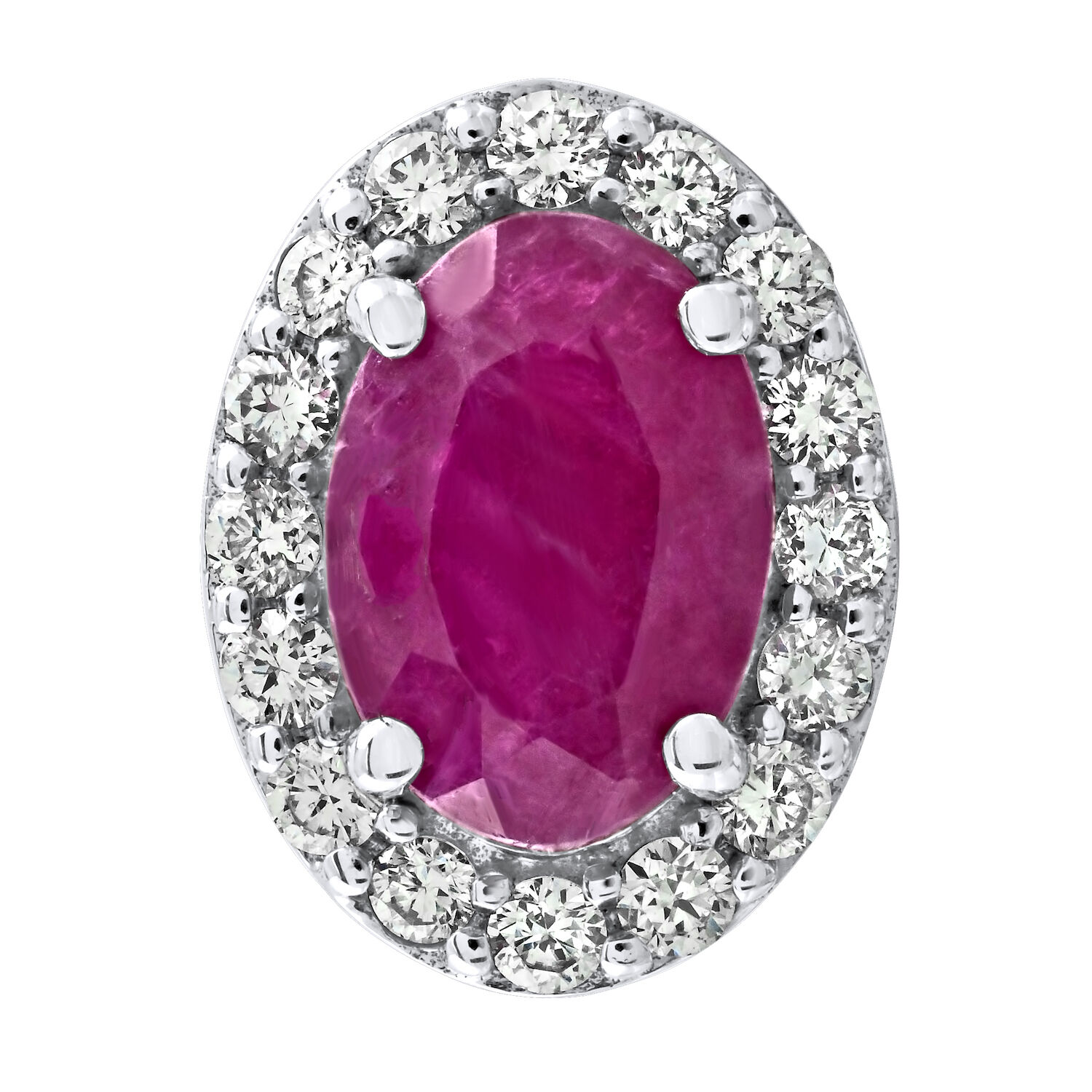 Birthstone Collection 10K White Gold 'Birthstone' Oval Halo Studs Earrings Diamond and Ruby 0.67 Ctw