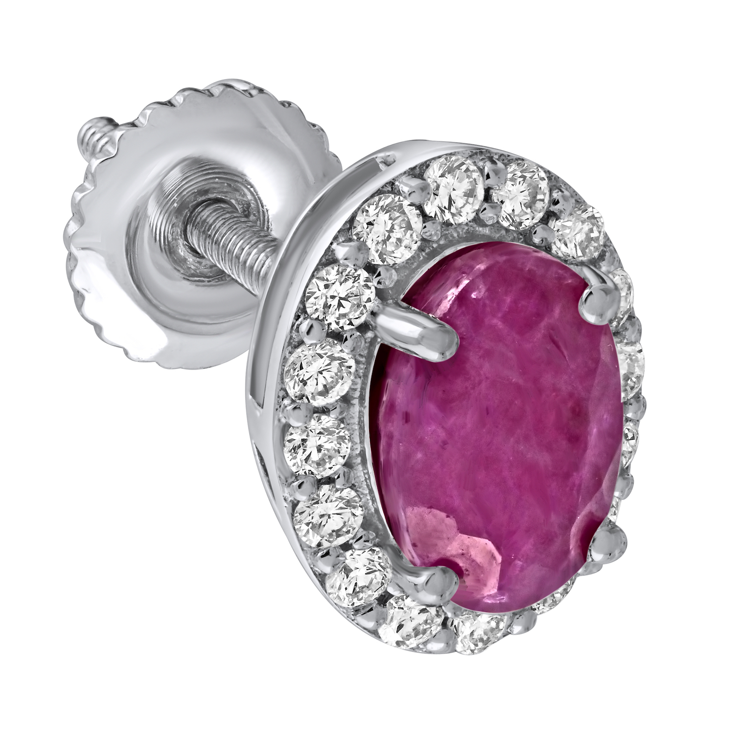 Birthstone Collection 10K White Gold 'Birthstone' Oval Halo Studs Earrings Diamond and Ruby 0.67 Ctw