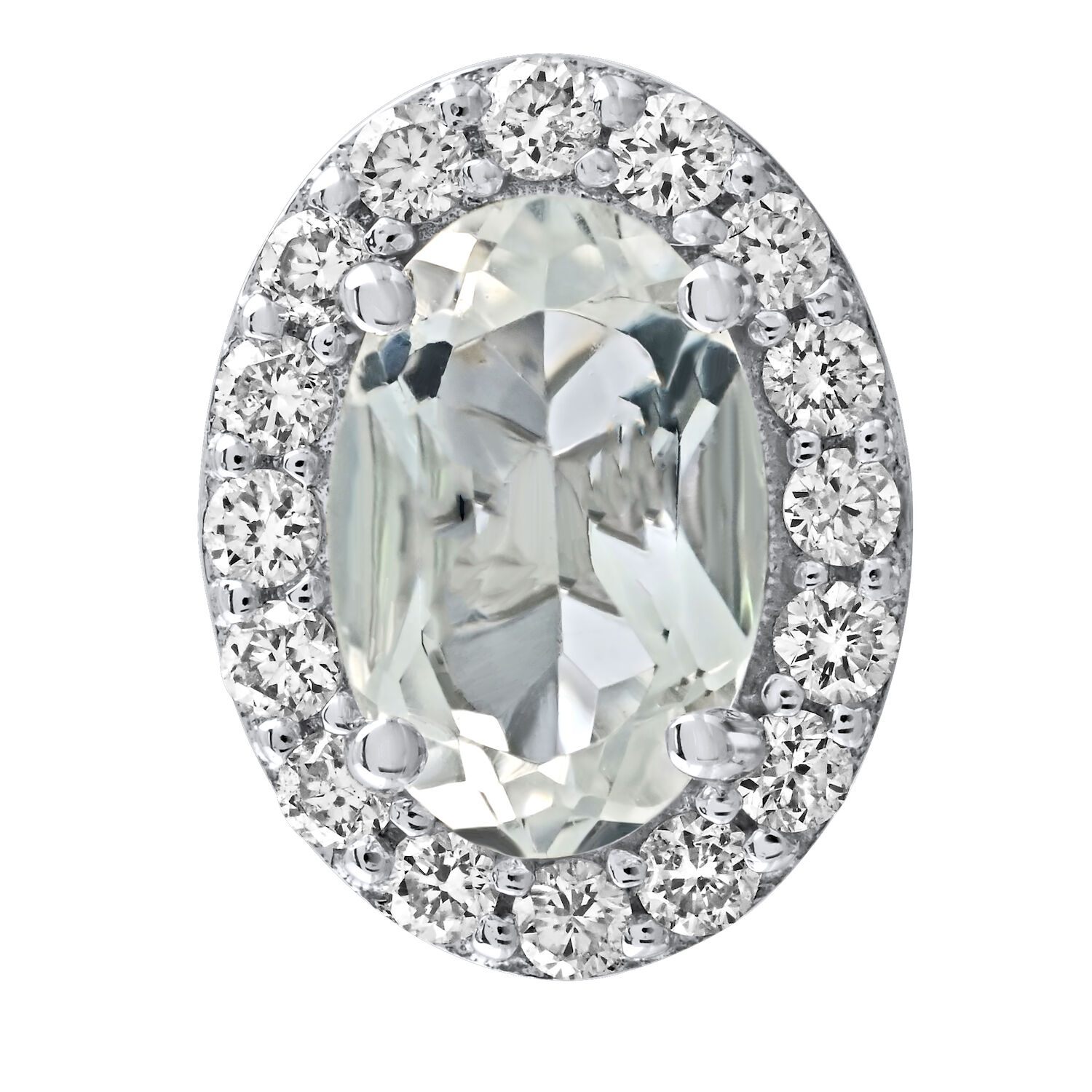 Birthstone Collection 10K White Gold 'Birthstone' Oval Halo Studs Earrings Diamond and White Topaz 0.67 Ctw